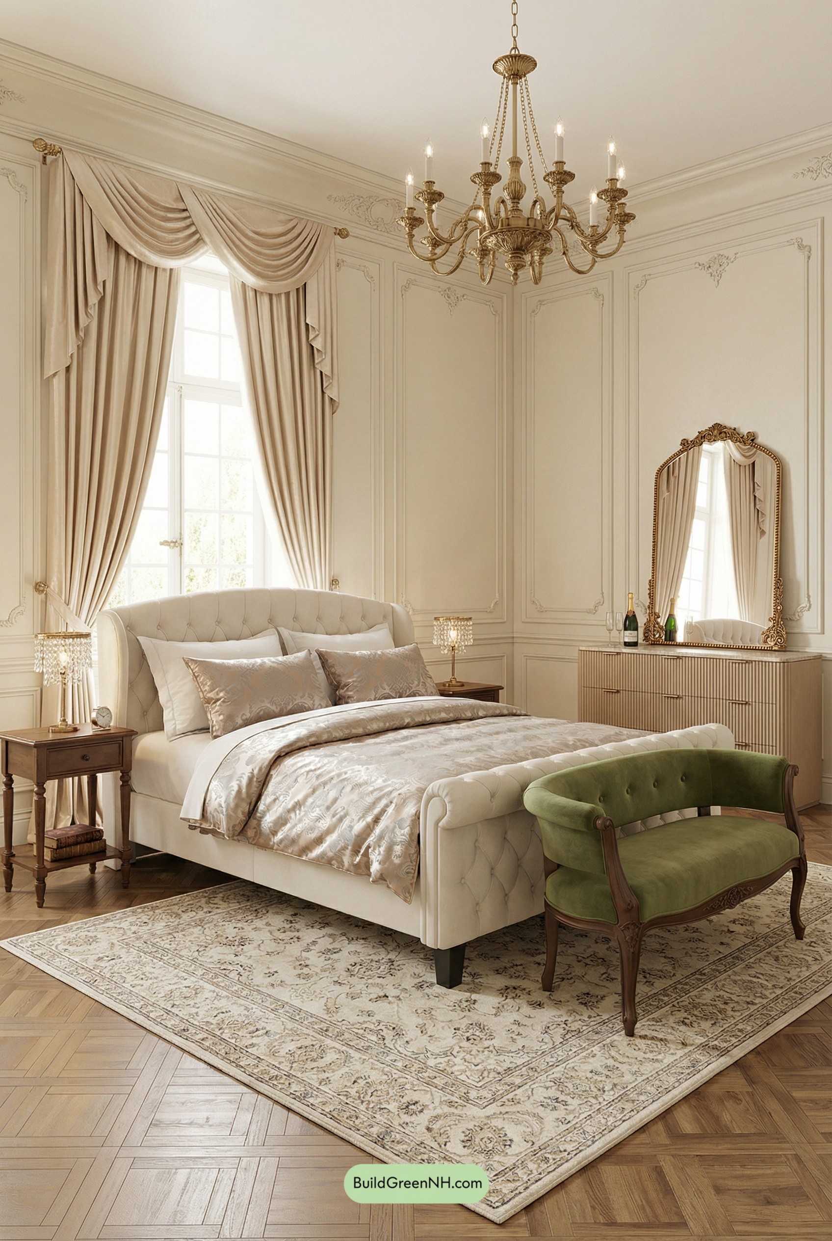 Champagne Neo-Classical Parisian Master Retreat