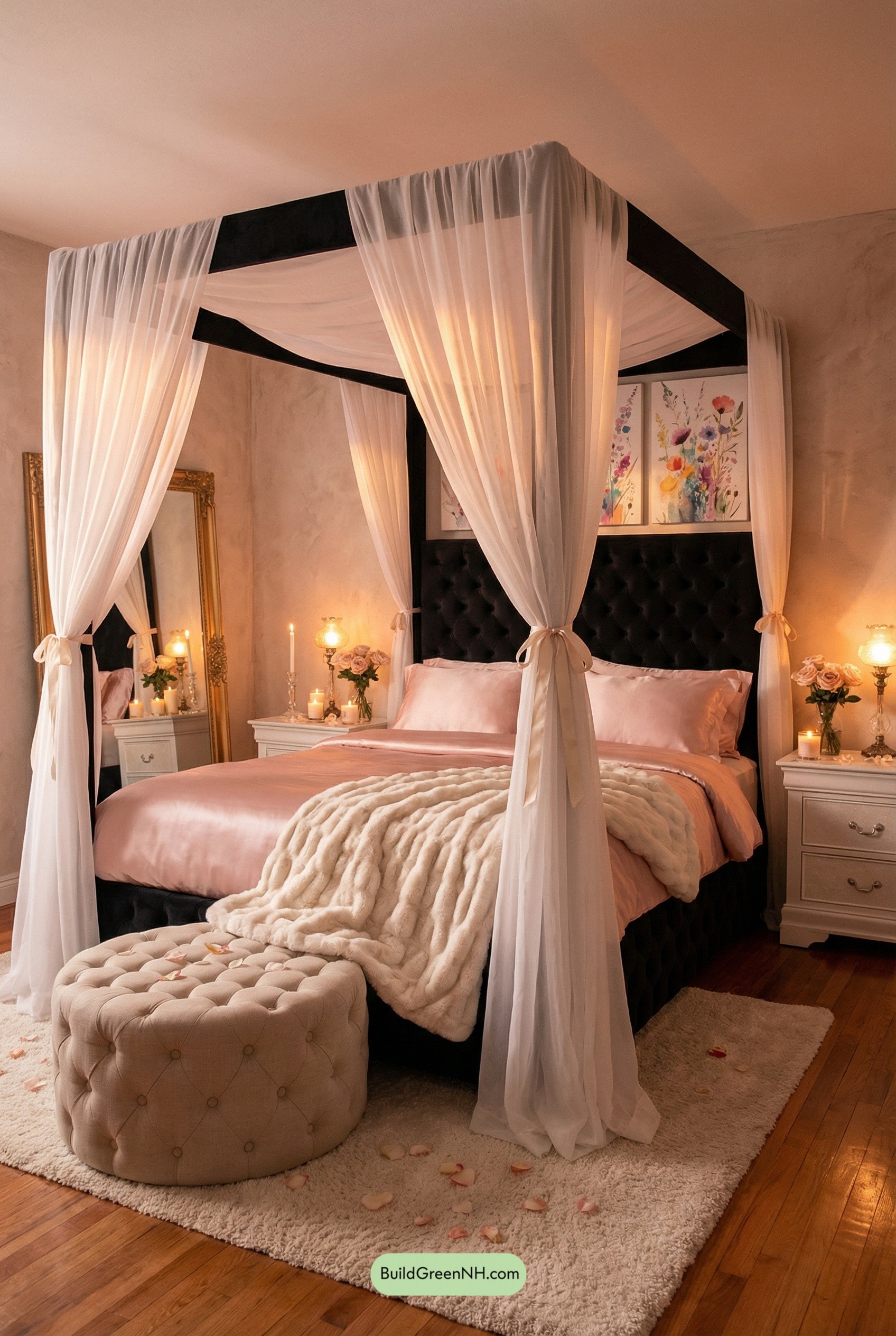 Blush Canopy Bed, Candlelit Luxury
