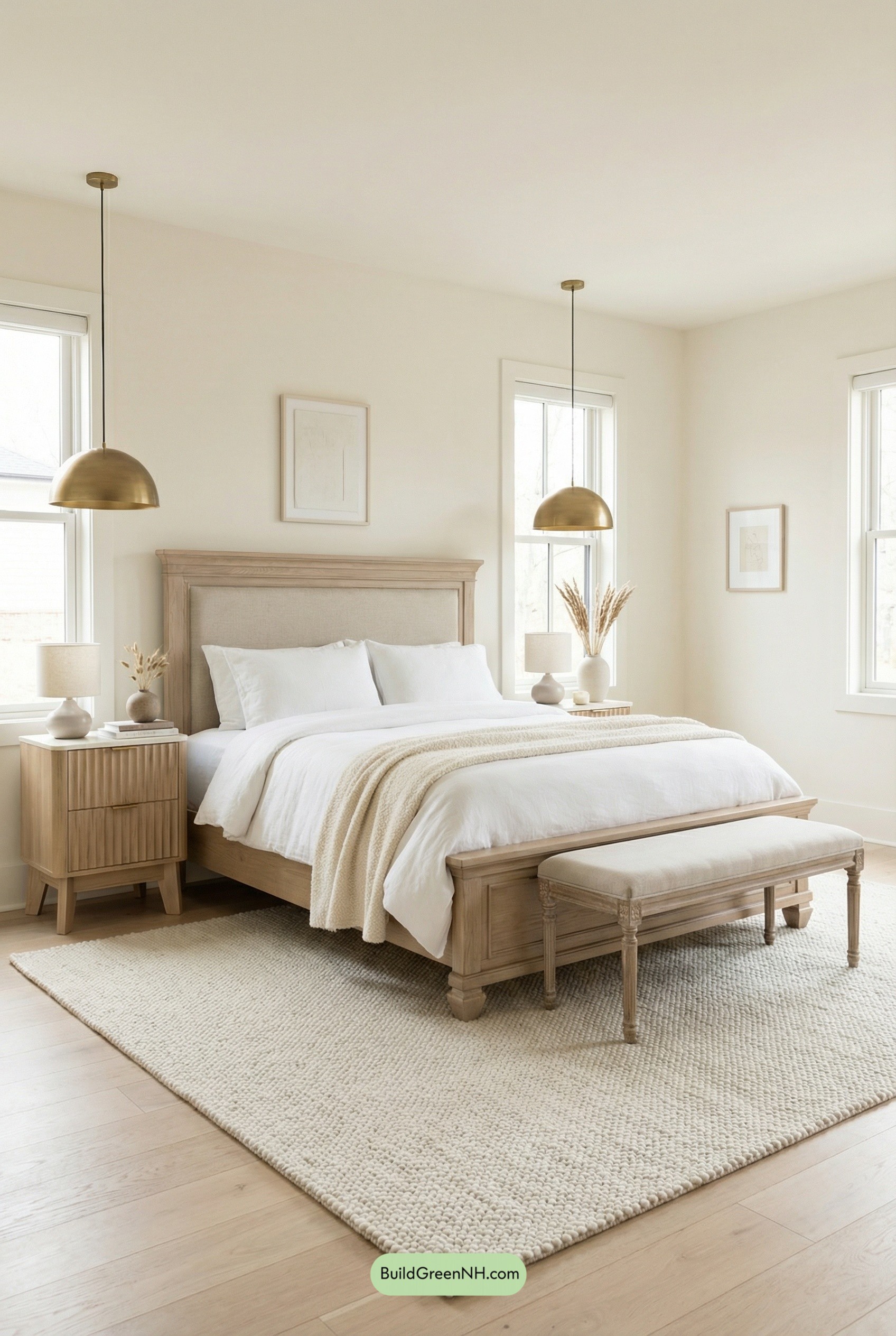 Brass Pendants Over Pale Oak Serenity