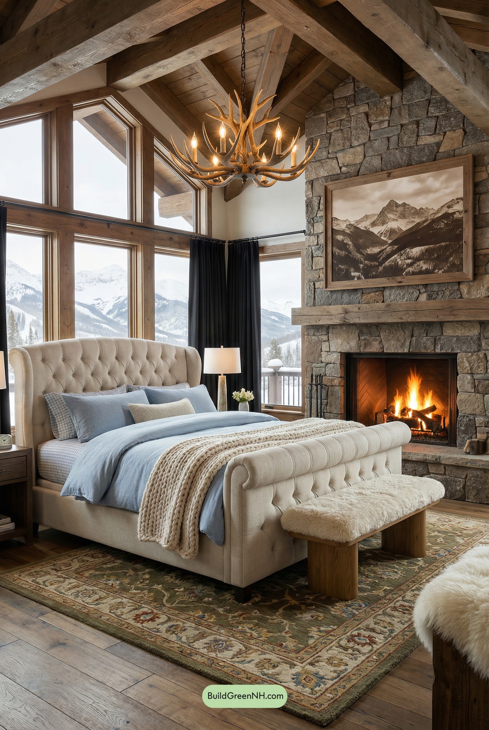 Chalet Penthouse Bedroom, Fireside Luxe