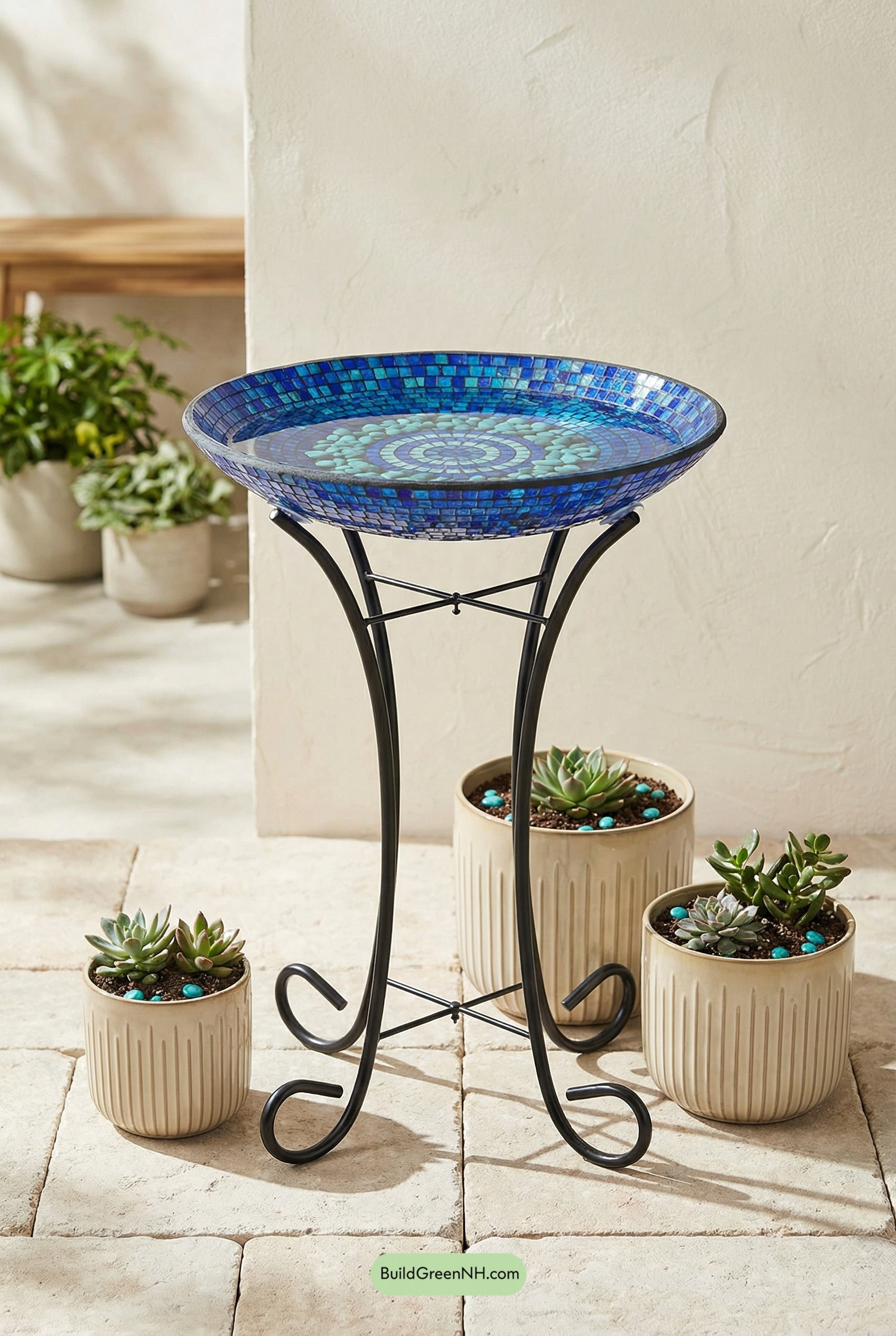Cobalt Mosaic Birdbath Patio Moment