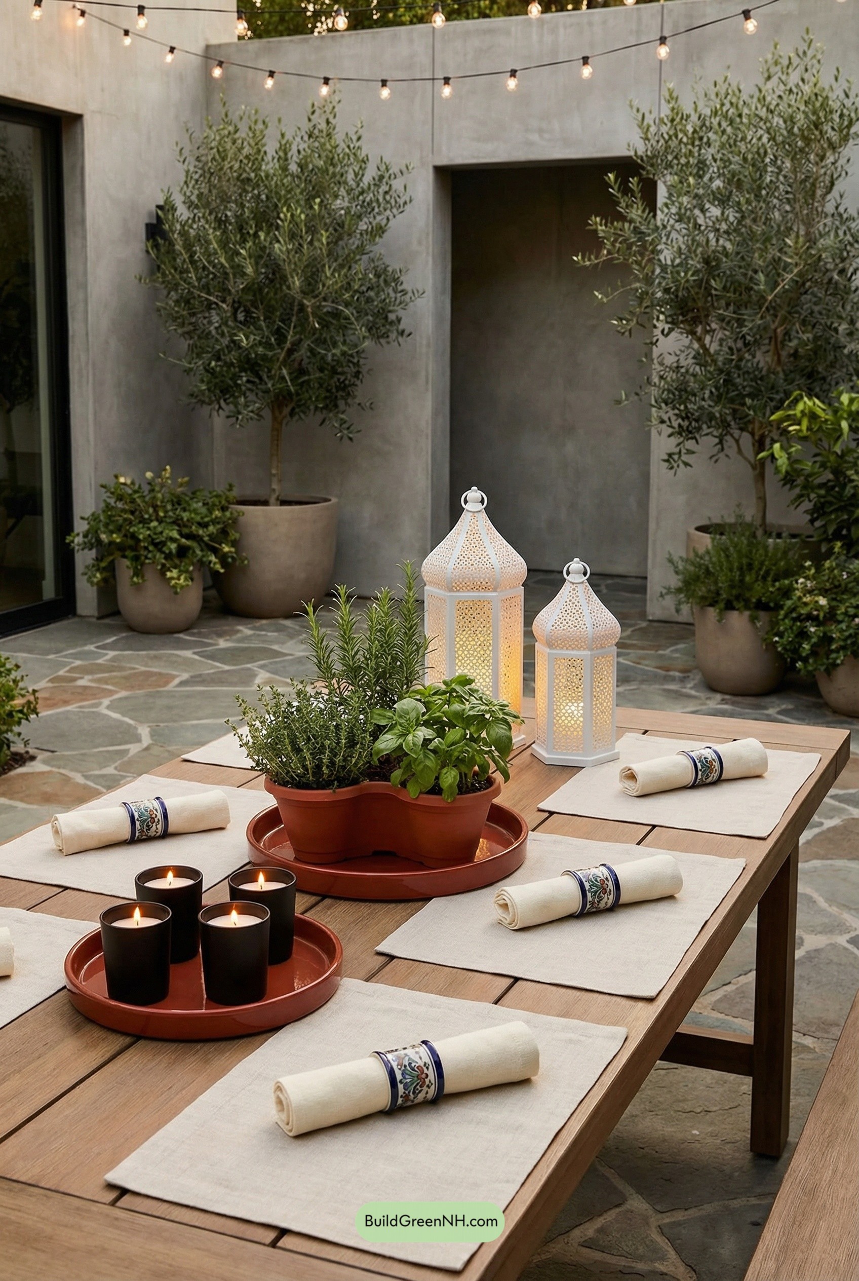 Ceramic Lantern Glow in Modern Courtyard