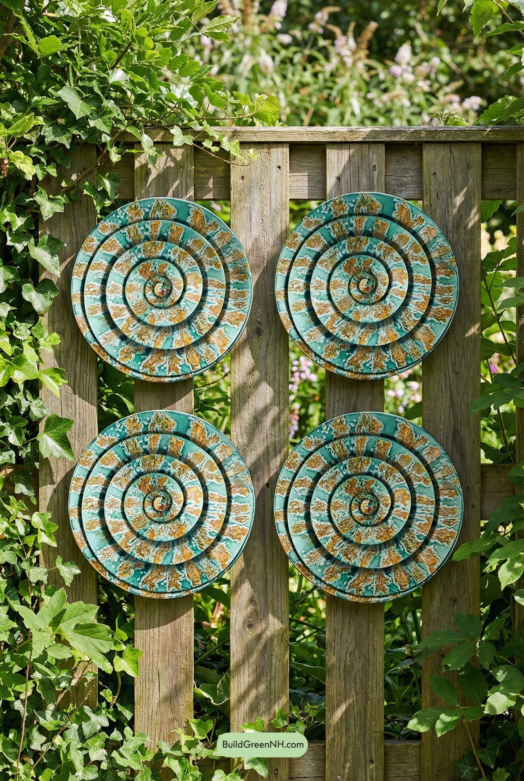 Ceramic Spirals on Garden Fence