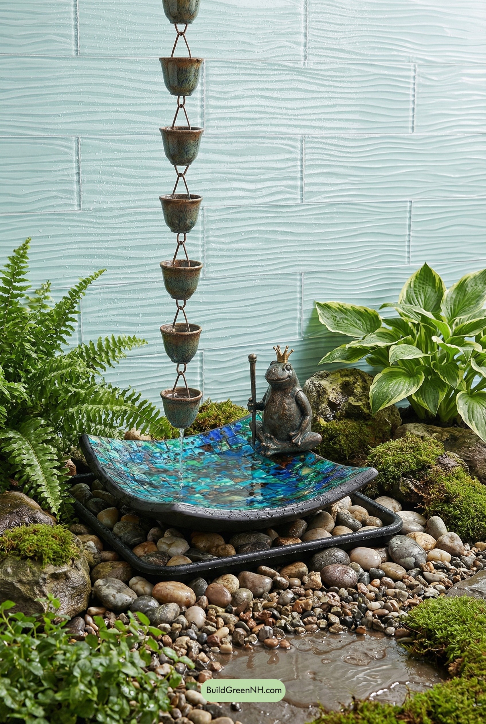 Ceramic Rain Chain and Mosaic Basin