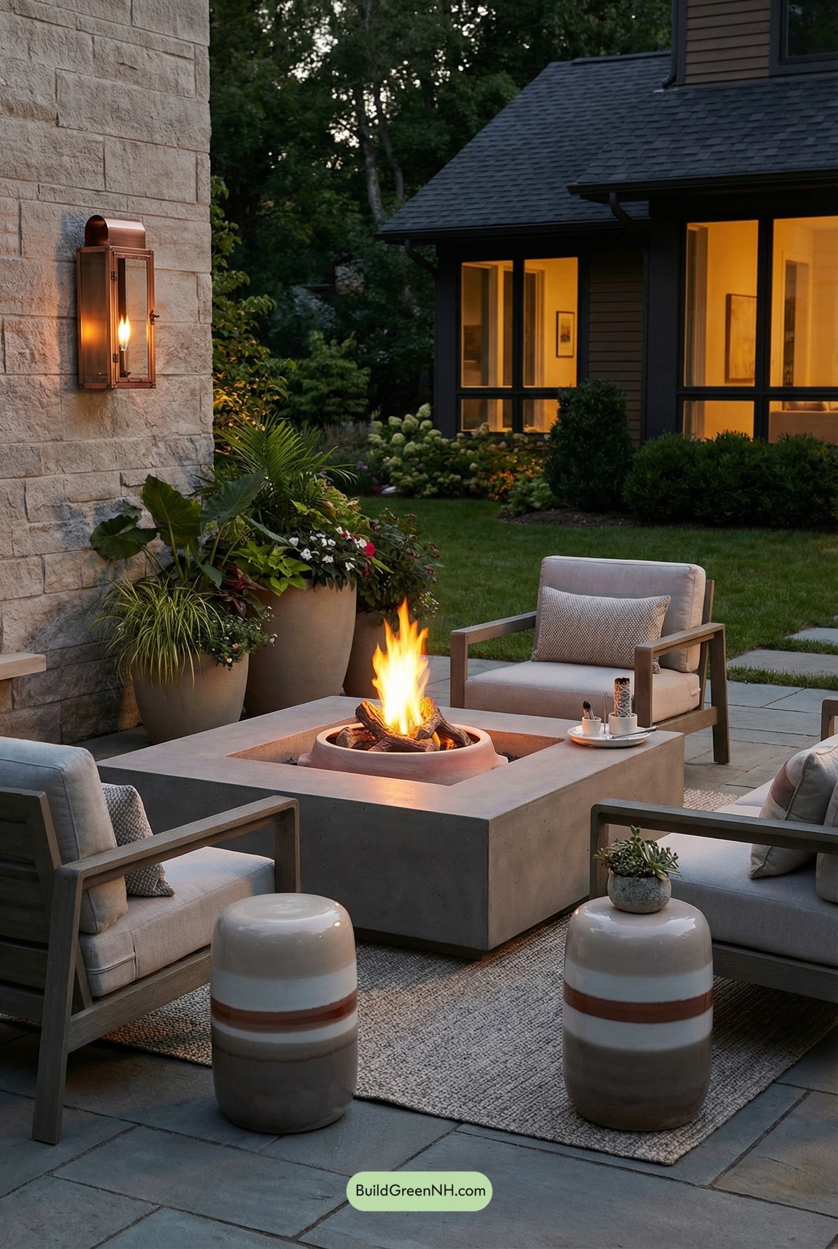 Ceramic Accents Around a Modern Fire Pit