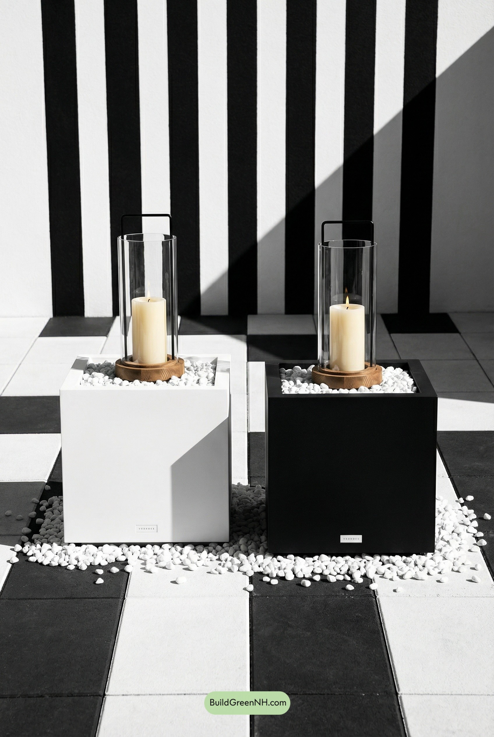Graphic Ceramic Pedestals with Candlelight