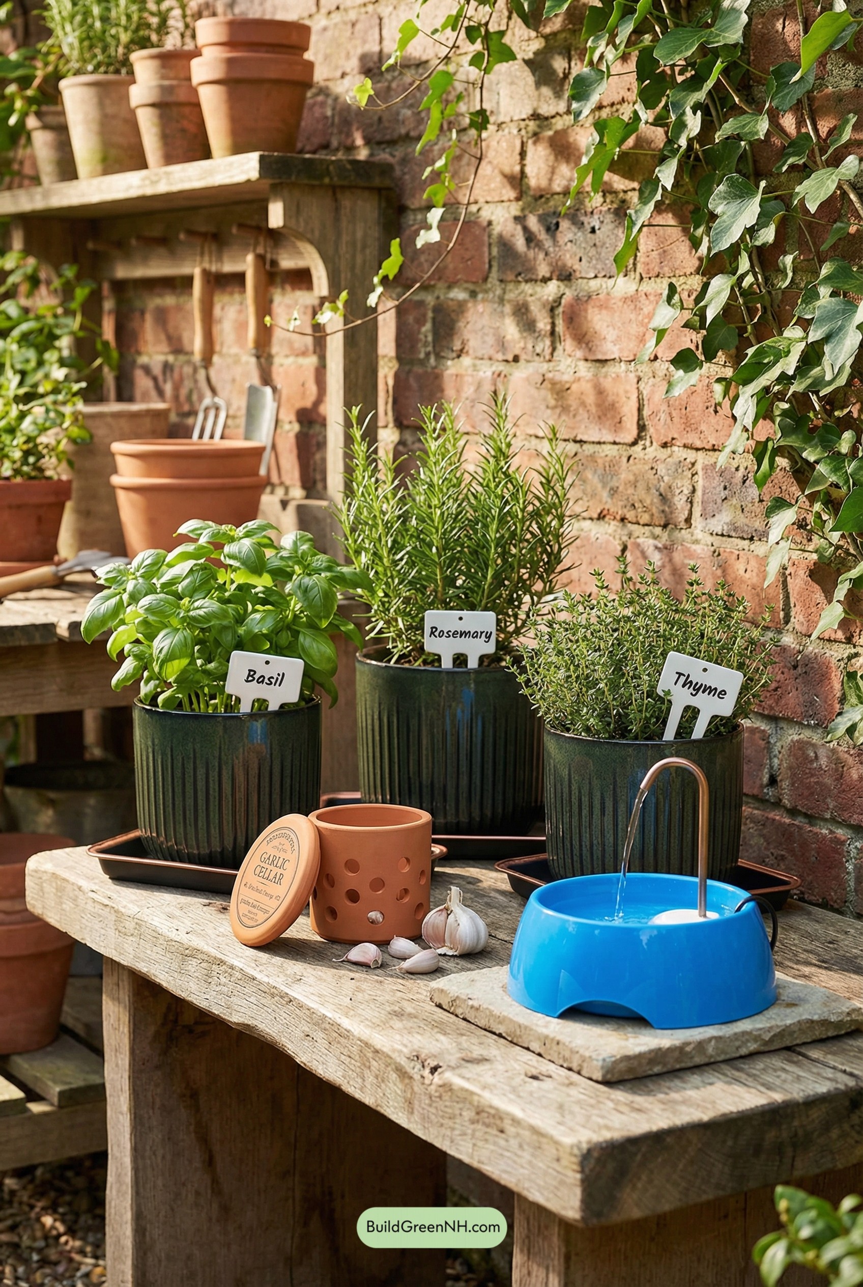 Ceramic Herb Nook with Bubbling Fountain