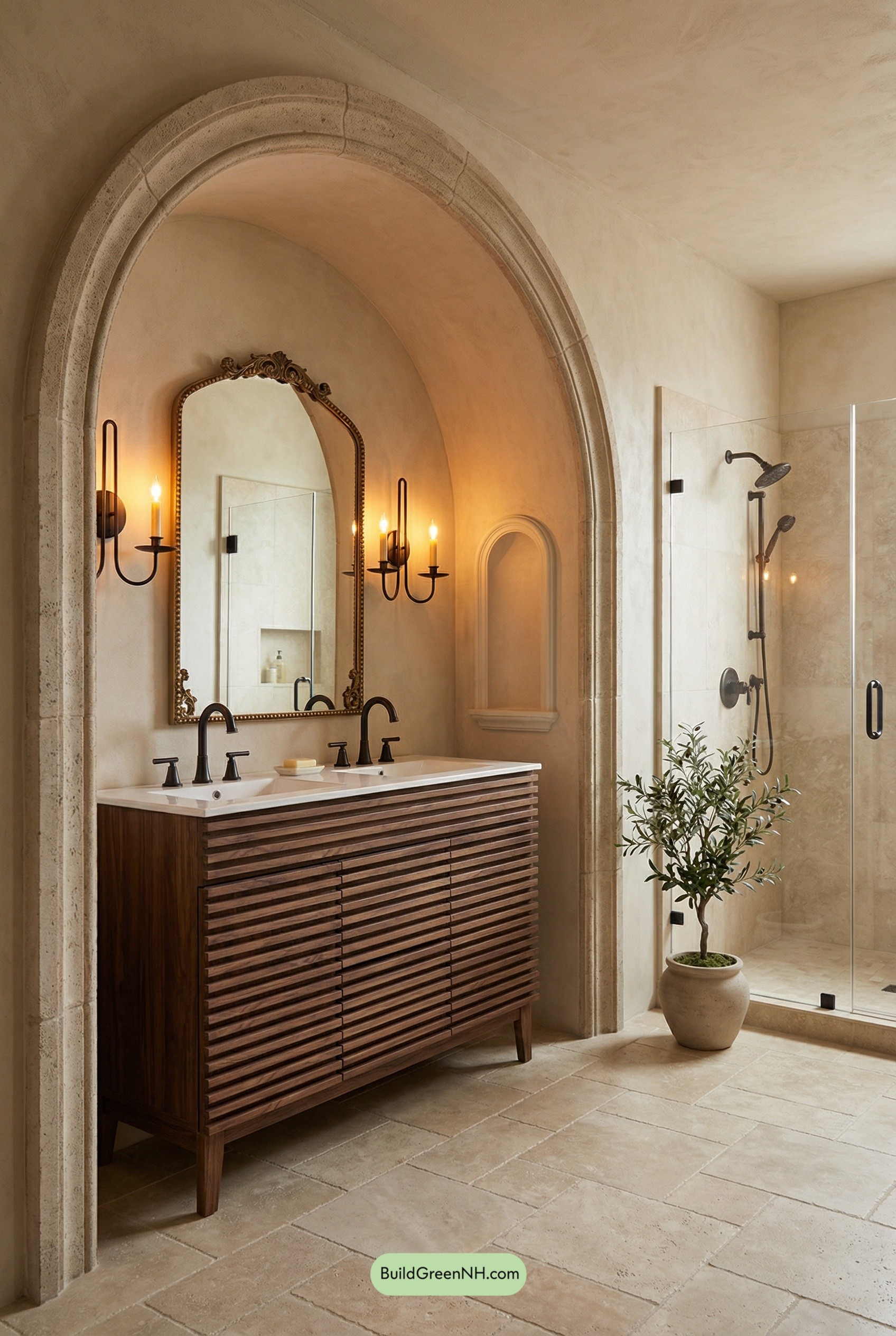 Tuscan Archway Vanity, Warm and Grounded