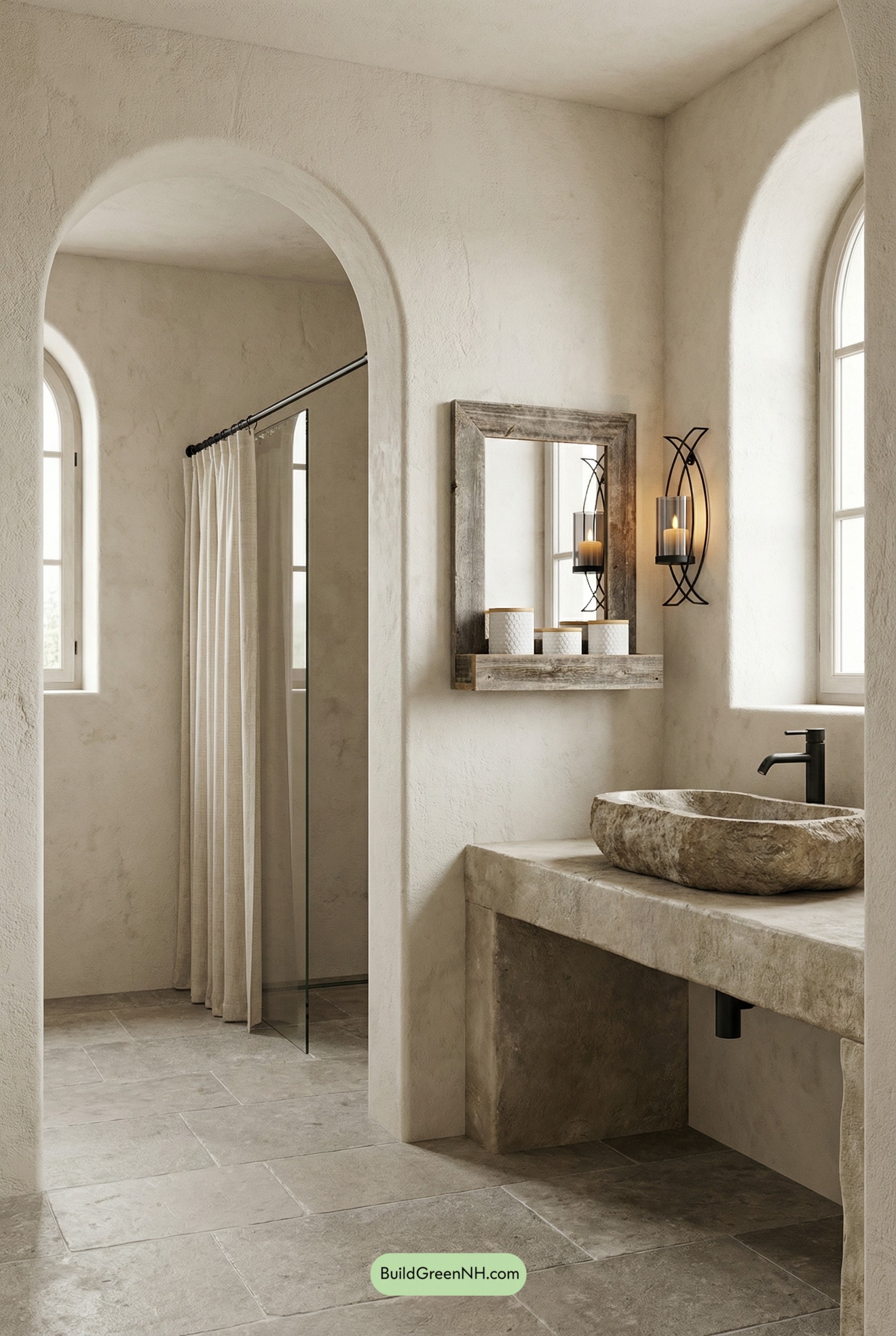 Monastery-Minimal Tuscan Bathroom Retreat