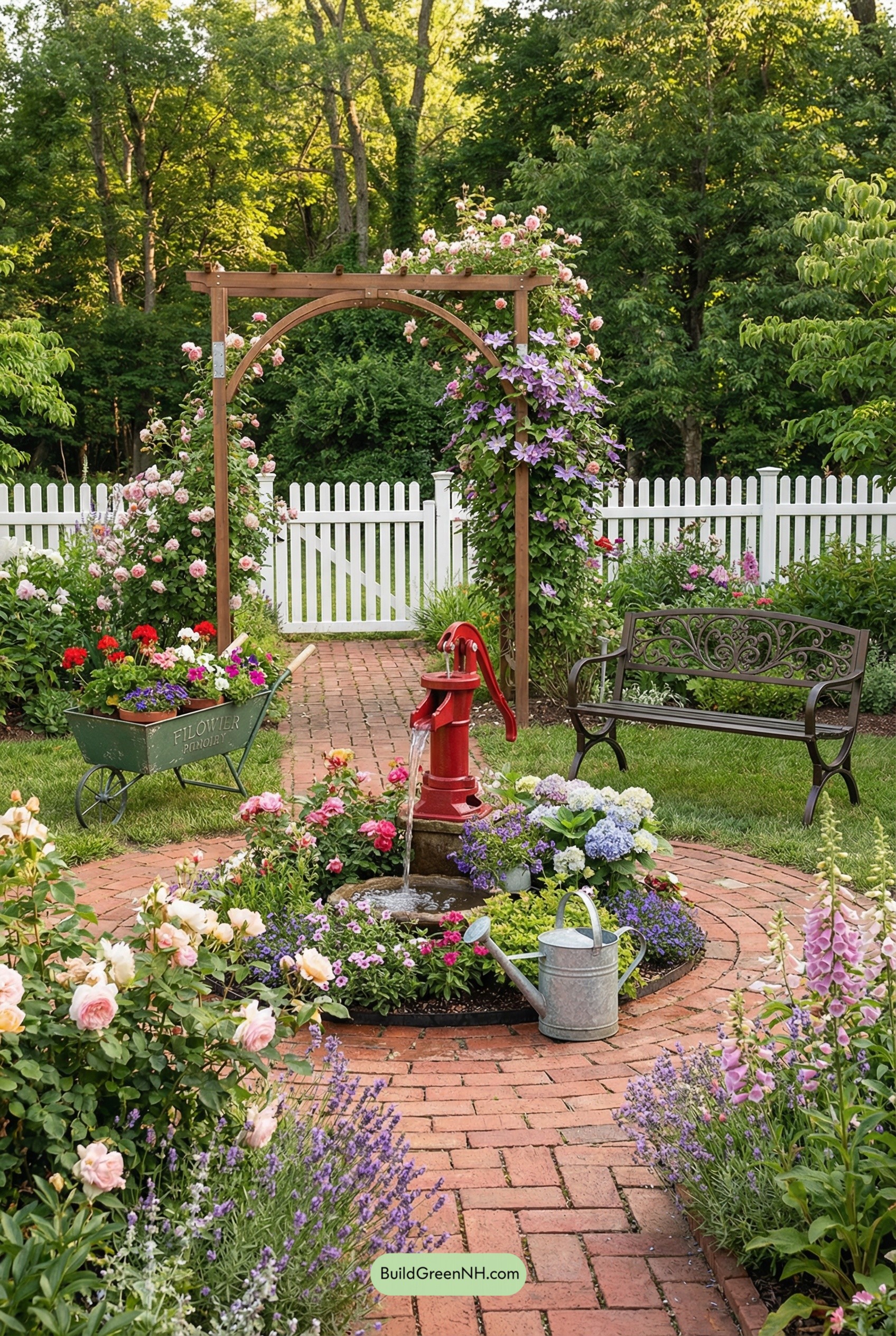 Hand-Pump Fountain in Brick Blossom Ring