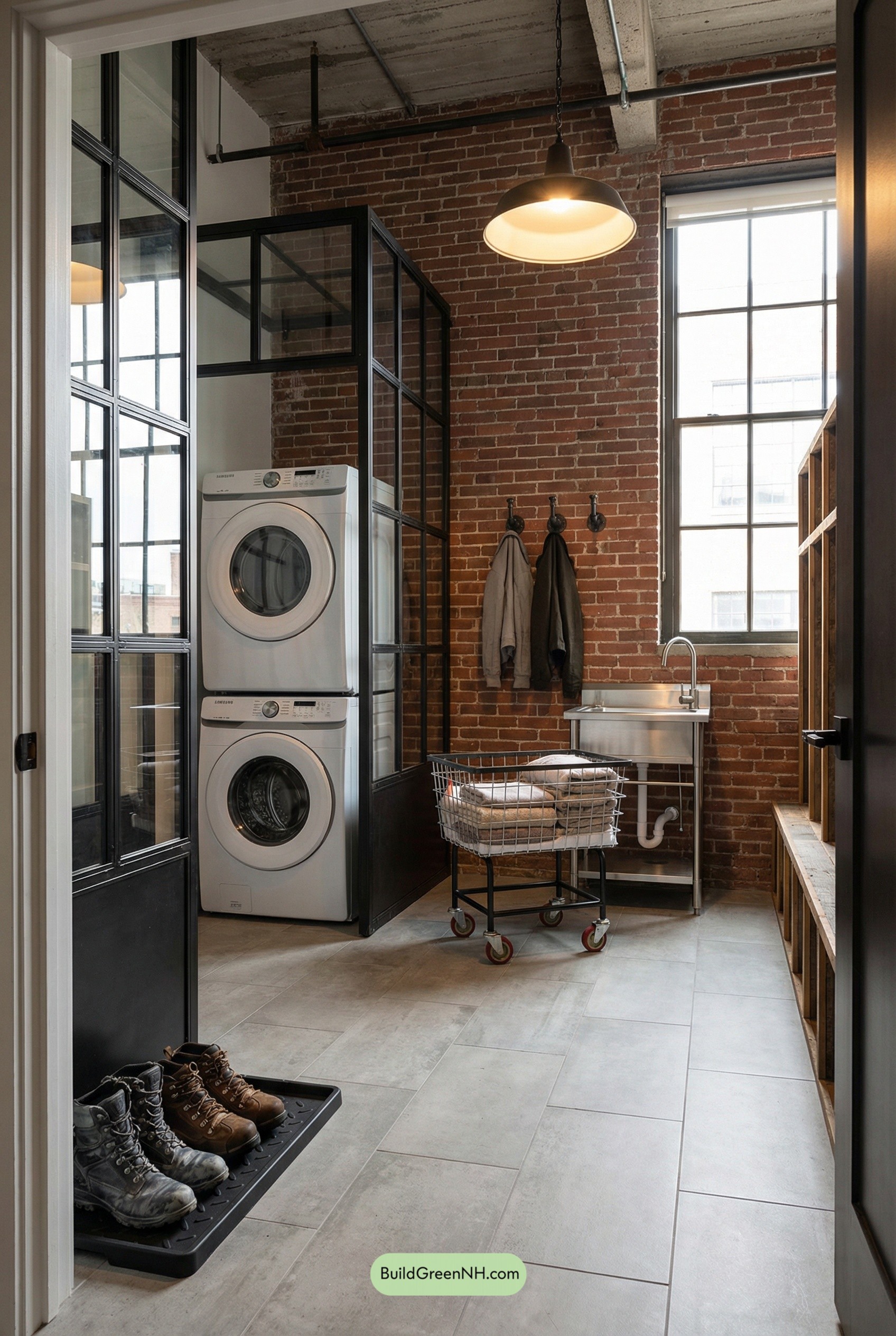 Industrial Loft Mudroom Meets Laundry