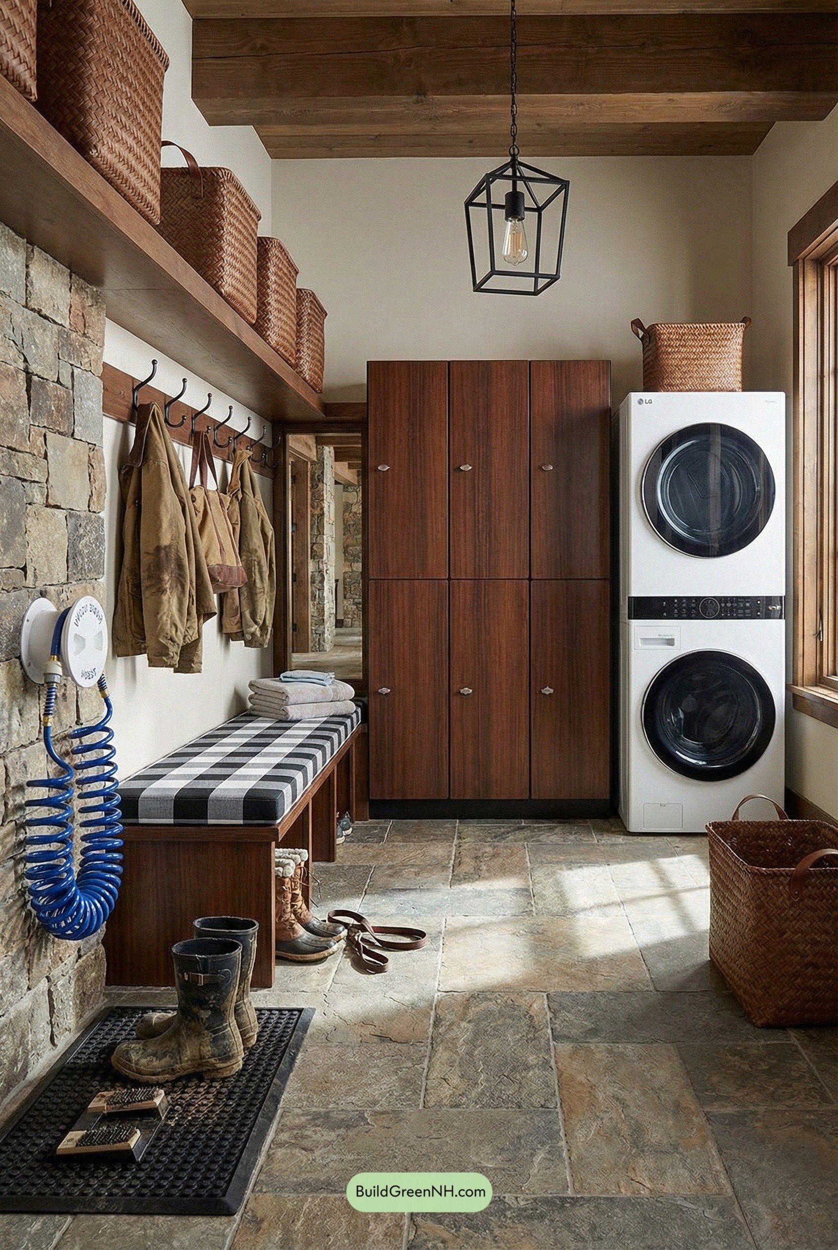 Lodge-Style Mudroom Laundry With Boot Wash