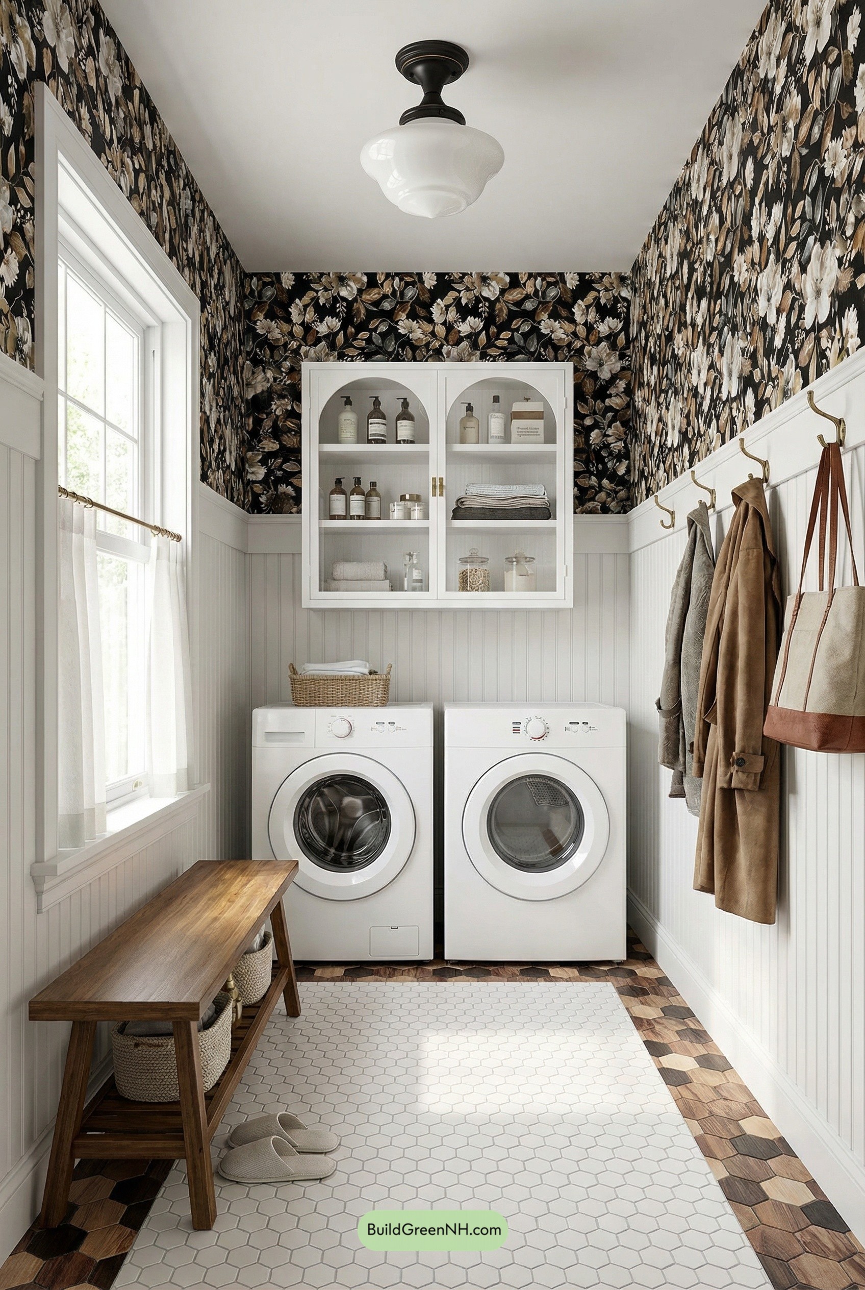 Cottage Mudroom Laundry with Floral Drama