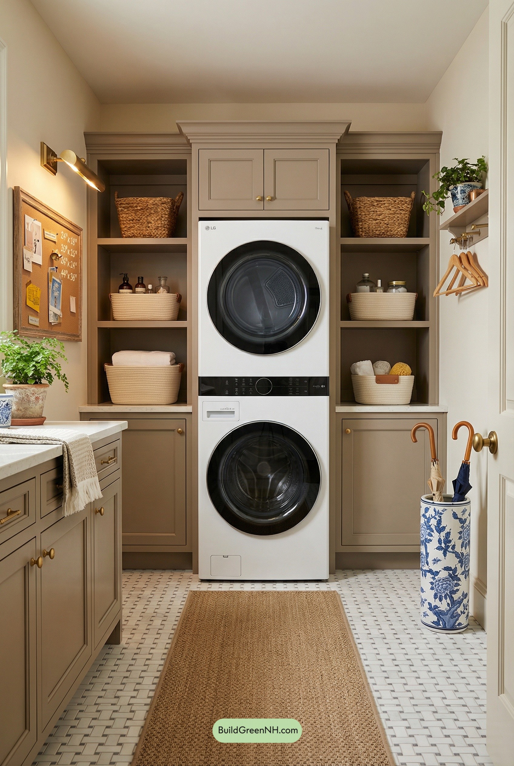 Taupe Mudroom Laundry, Beautifully Balanced