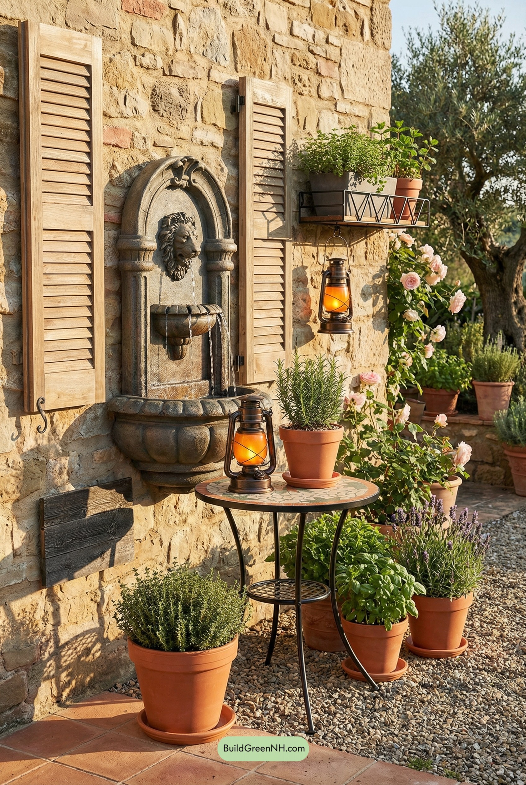Fountain Nook with Terracotta Herbs