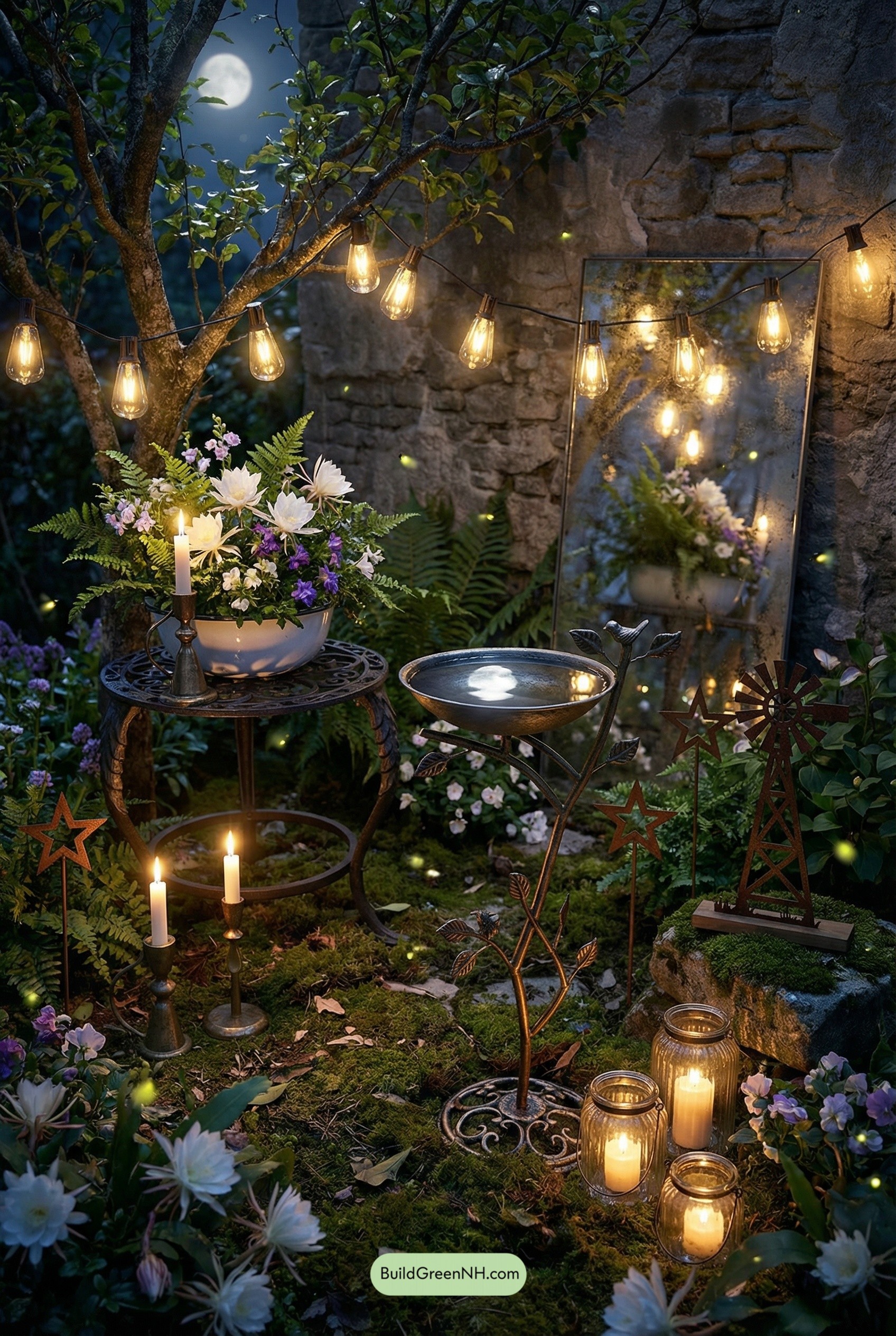 Moonlit Moss Corner with Vintage Glow