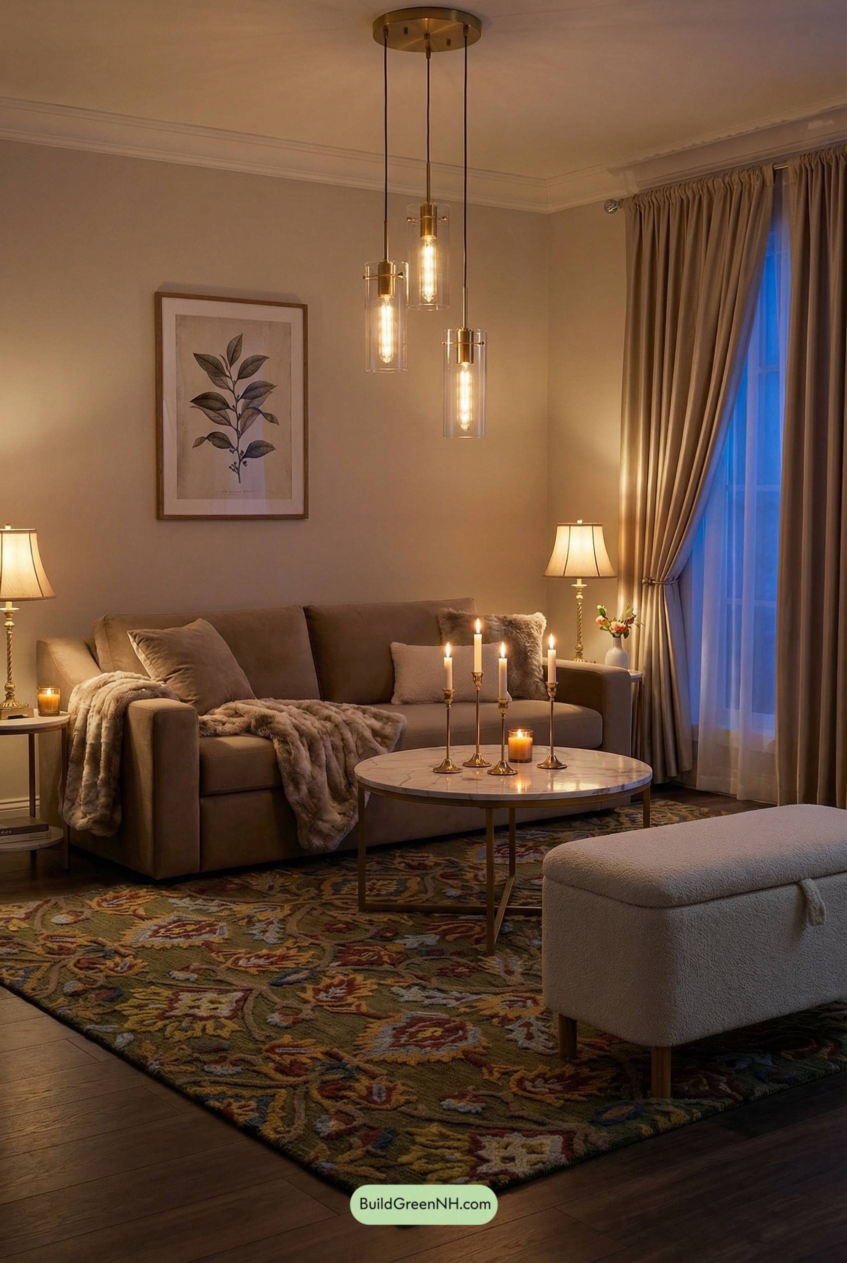 Candlelit Brass Glow, Velvet-Soft Lounging