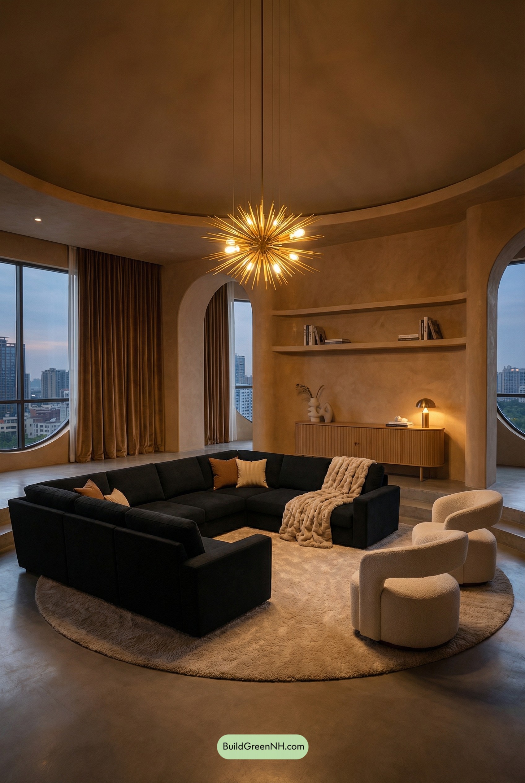 Cinematic Conversation Pit in Warm Plaster