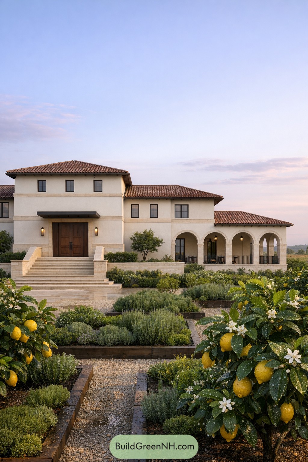 Mediterranean style villa with terraced lemon gardens and arched veranda