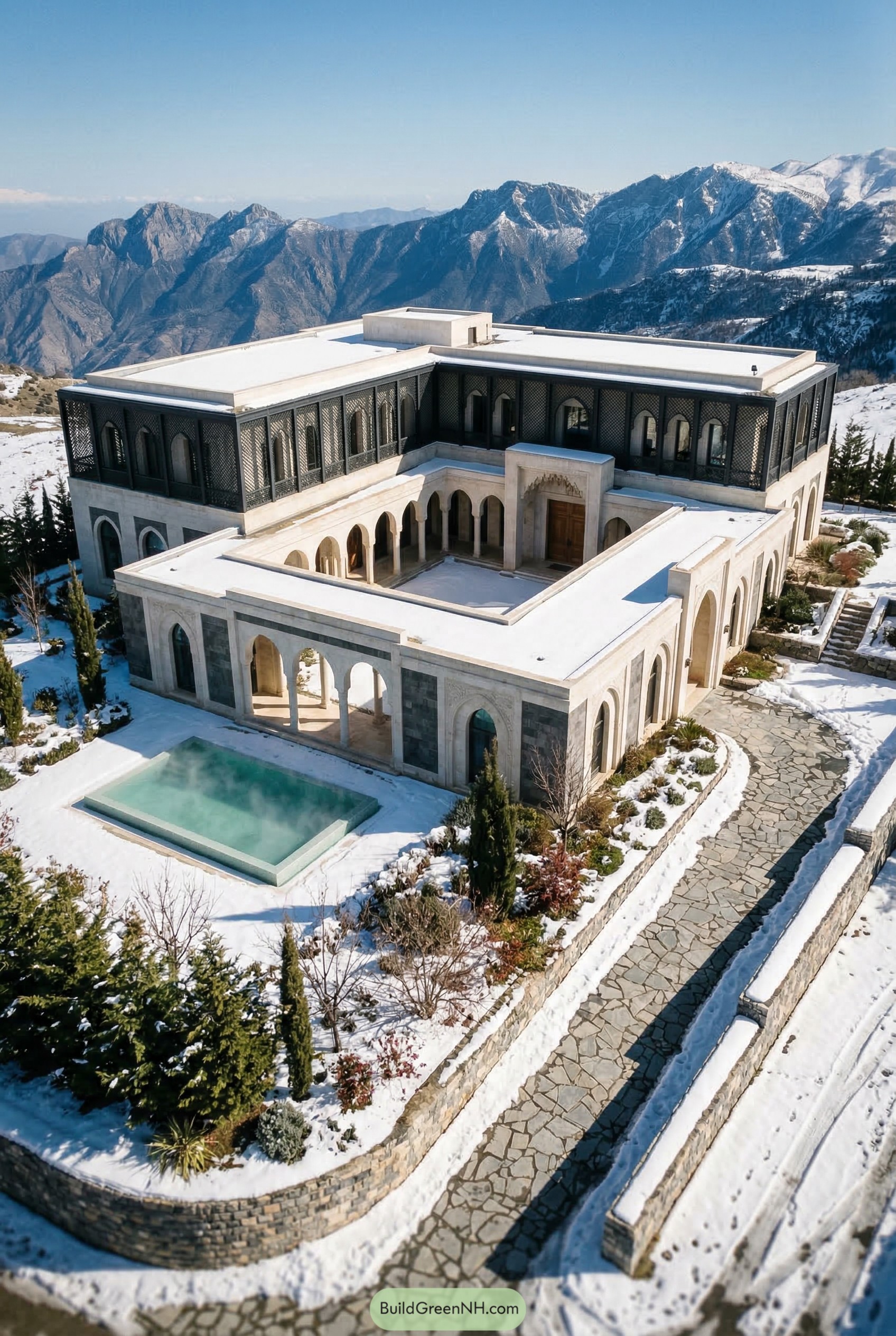 Arabic courtyard house in snowy mountains