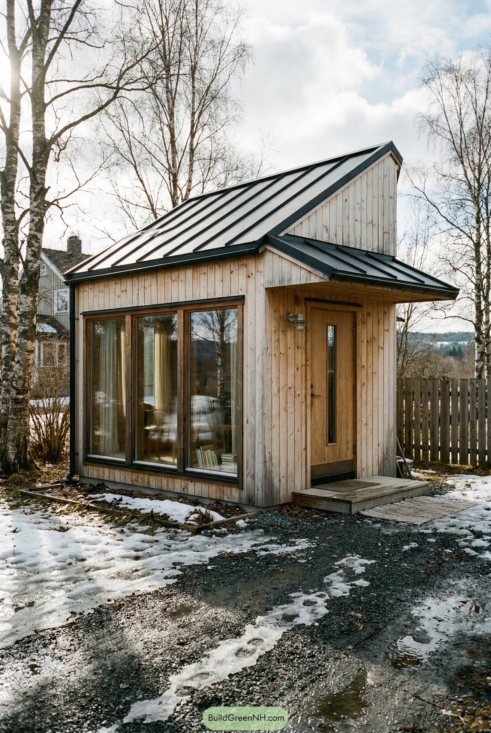 Small timber annex with folded metal roof