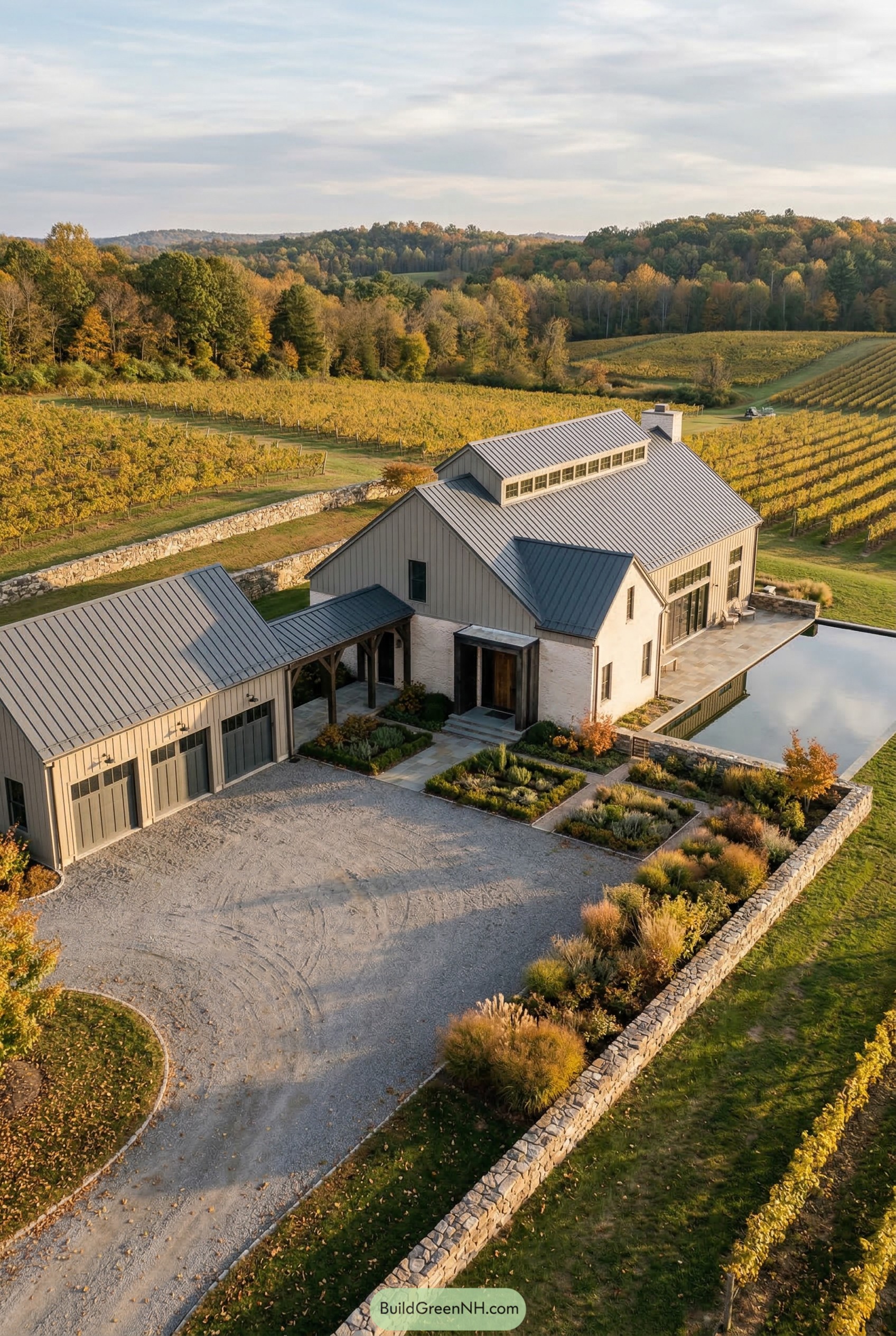 Barn style barndominium with garage at vineyard