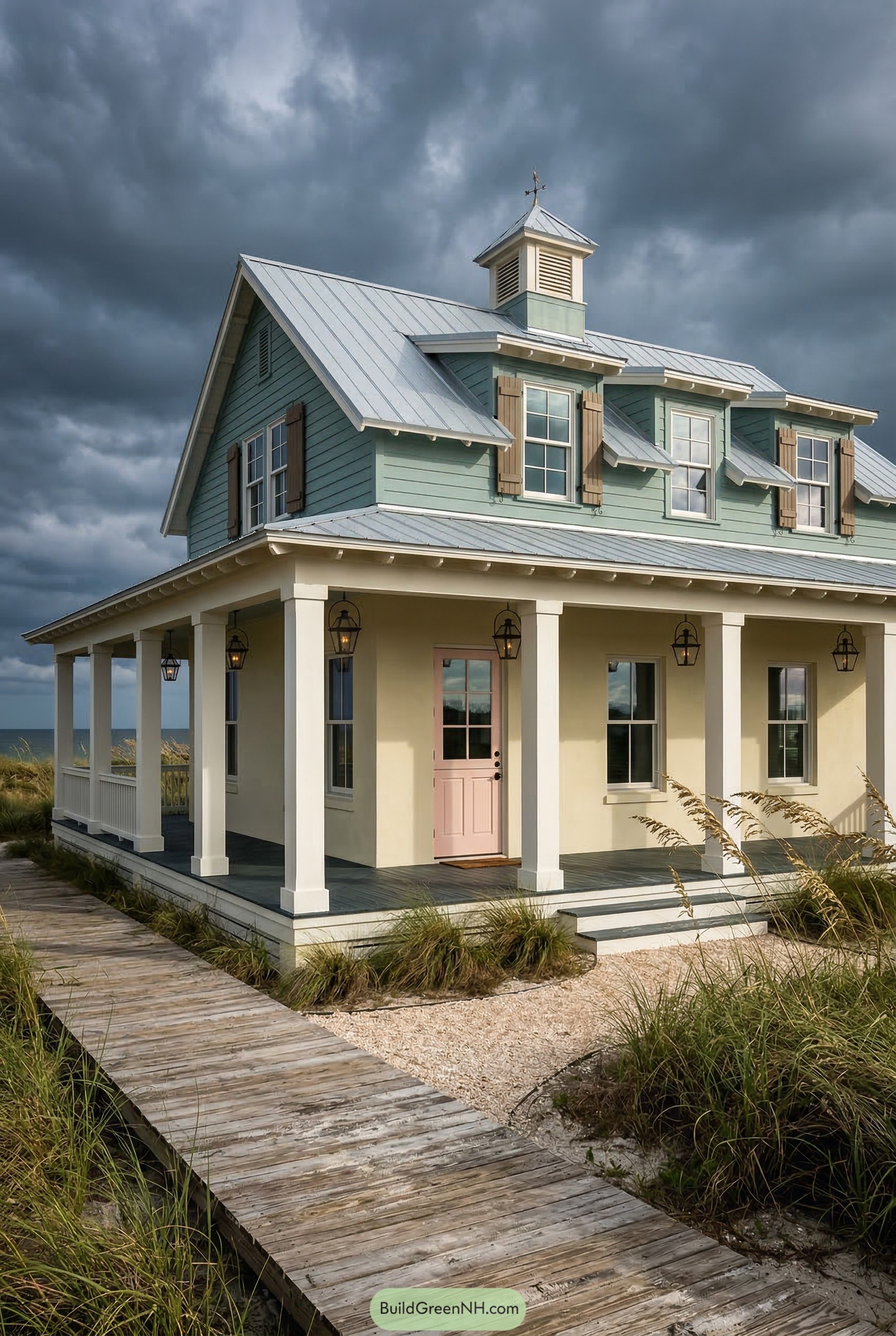 Mint and cream beach house with cupola