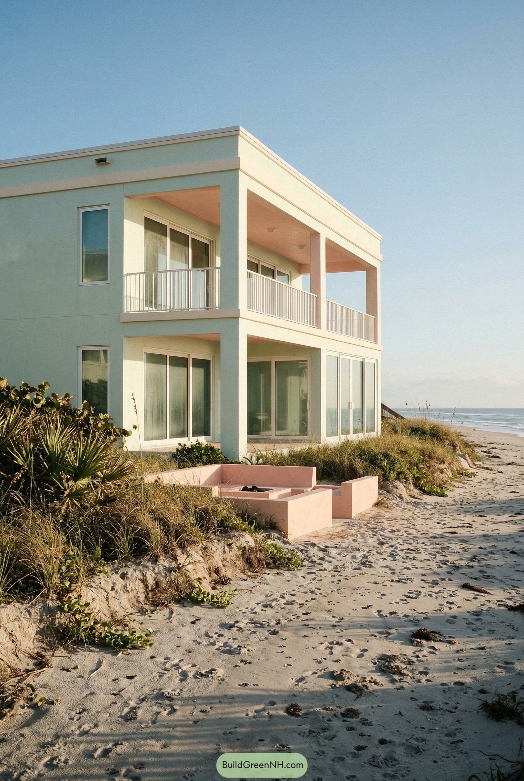 Mint and blush modern oceanfront house
