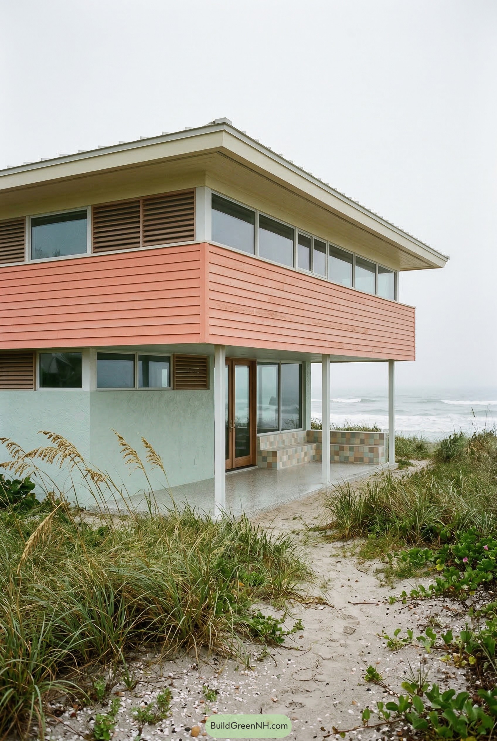 Pastel pink and mint beach house by the ocean