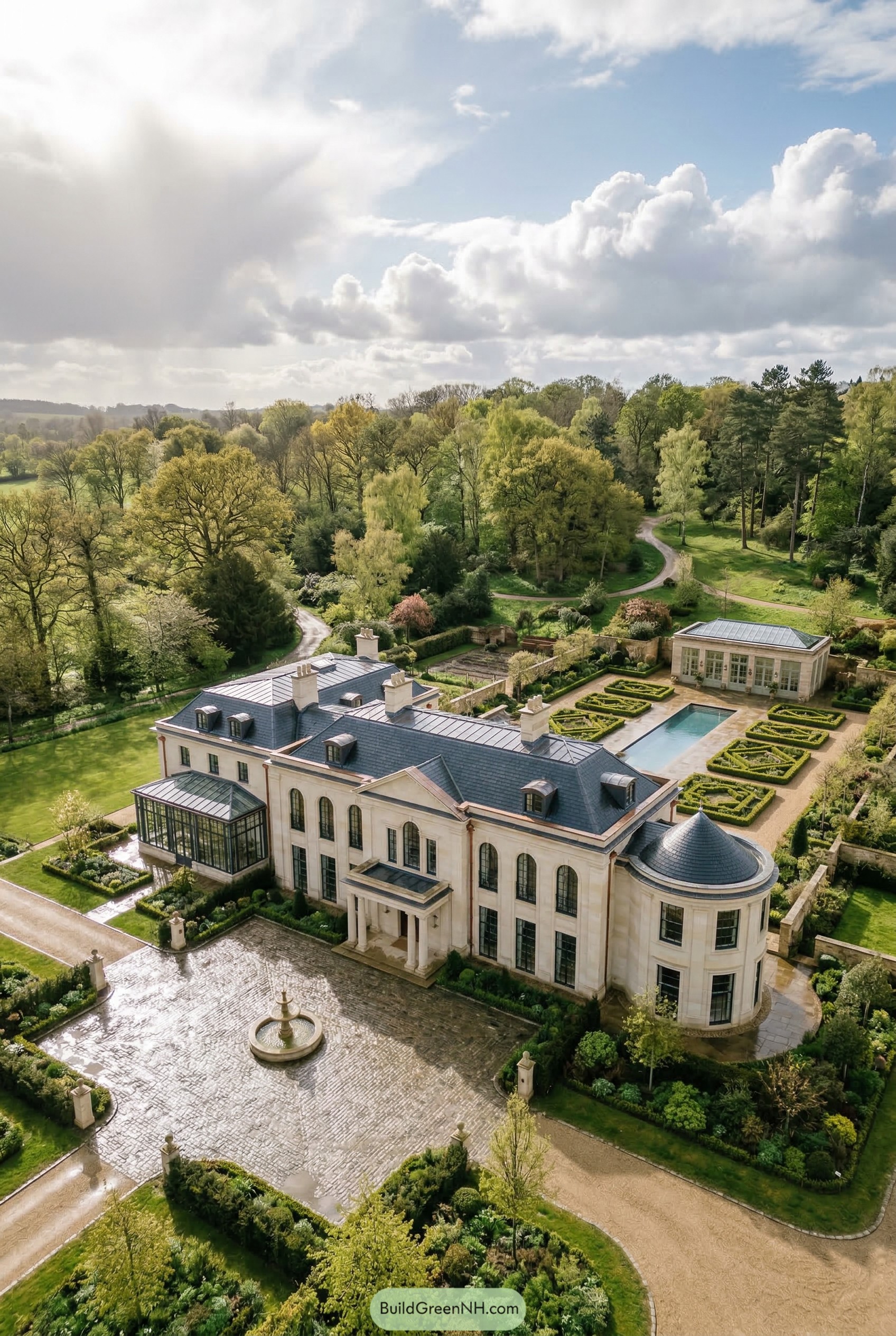 French style chateau with formal gardens and pool