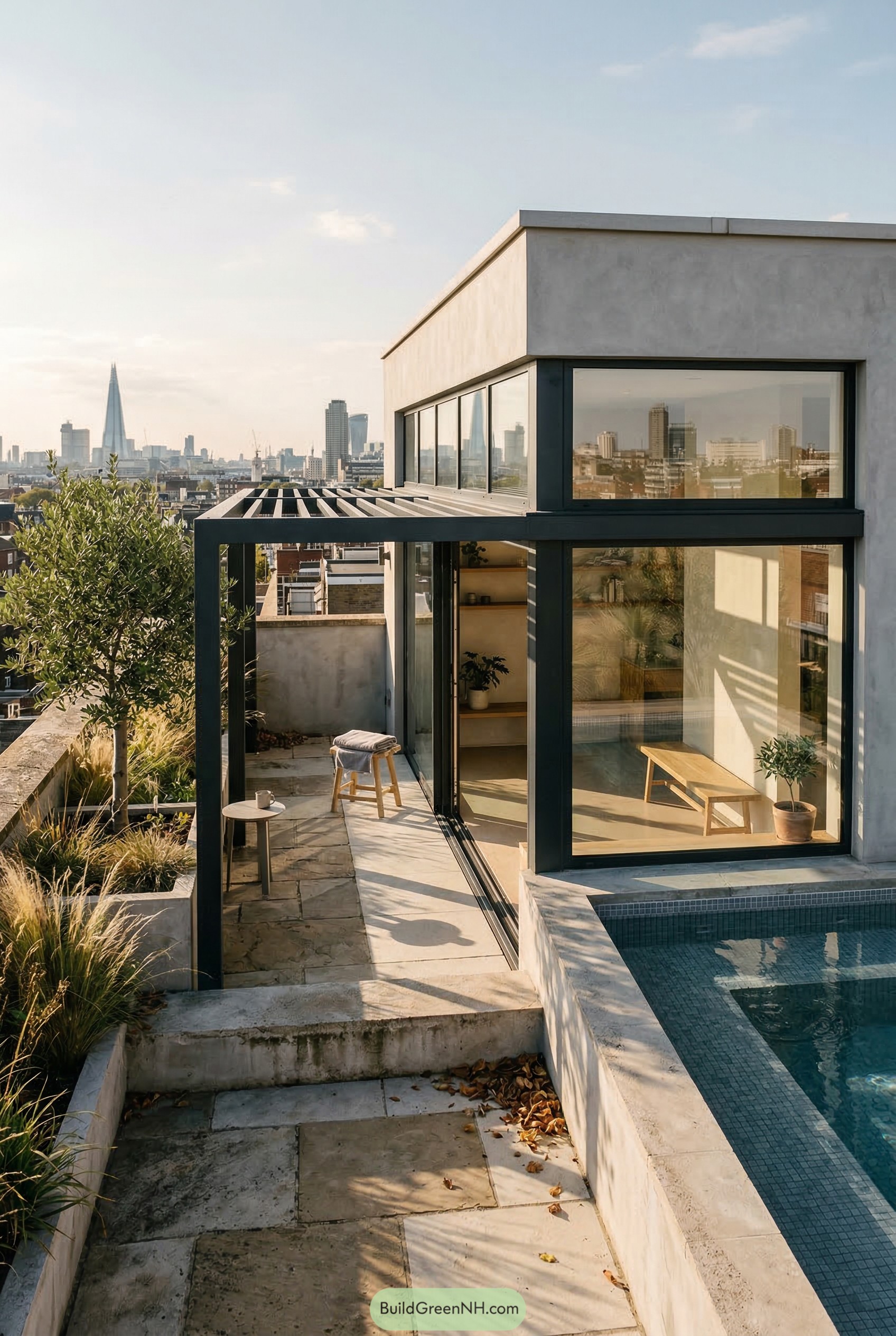 Modern rooftop cabana with plunge pool