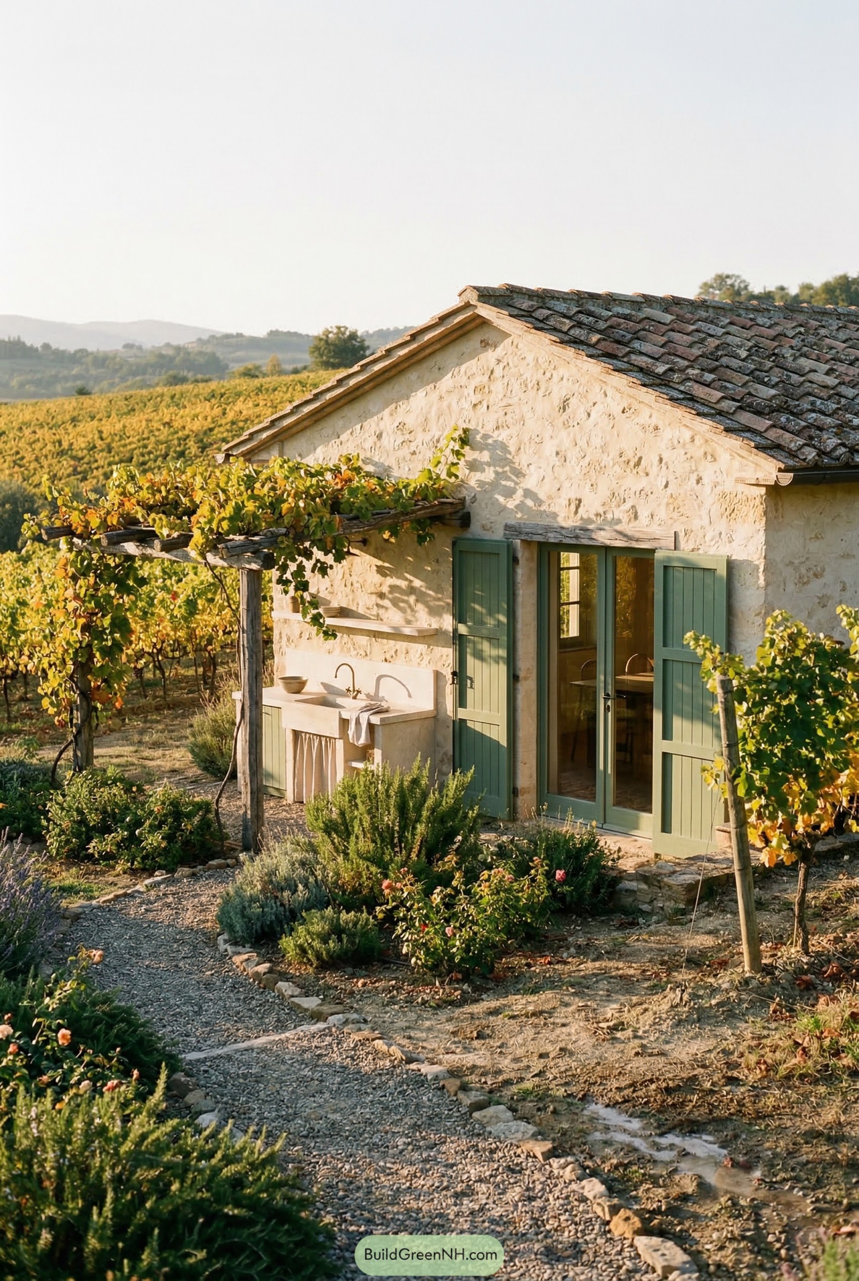 Stone cabana in a vineyard