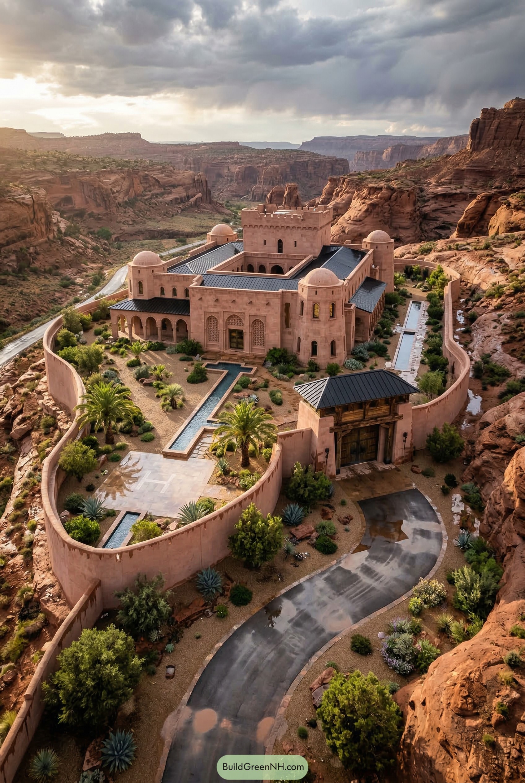 Desert fortress mansion in a canyon