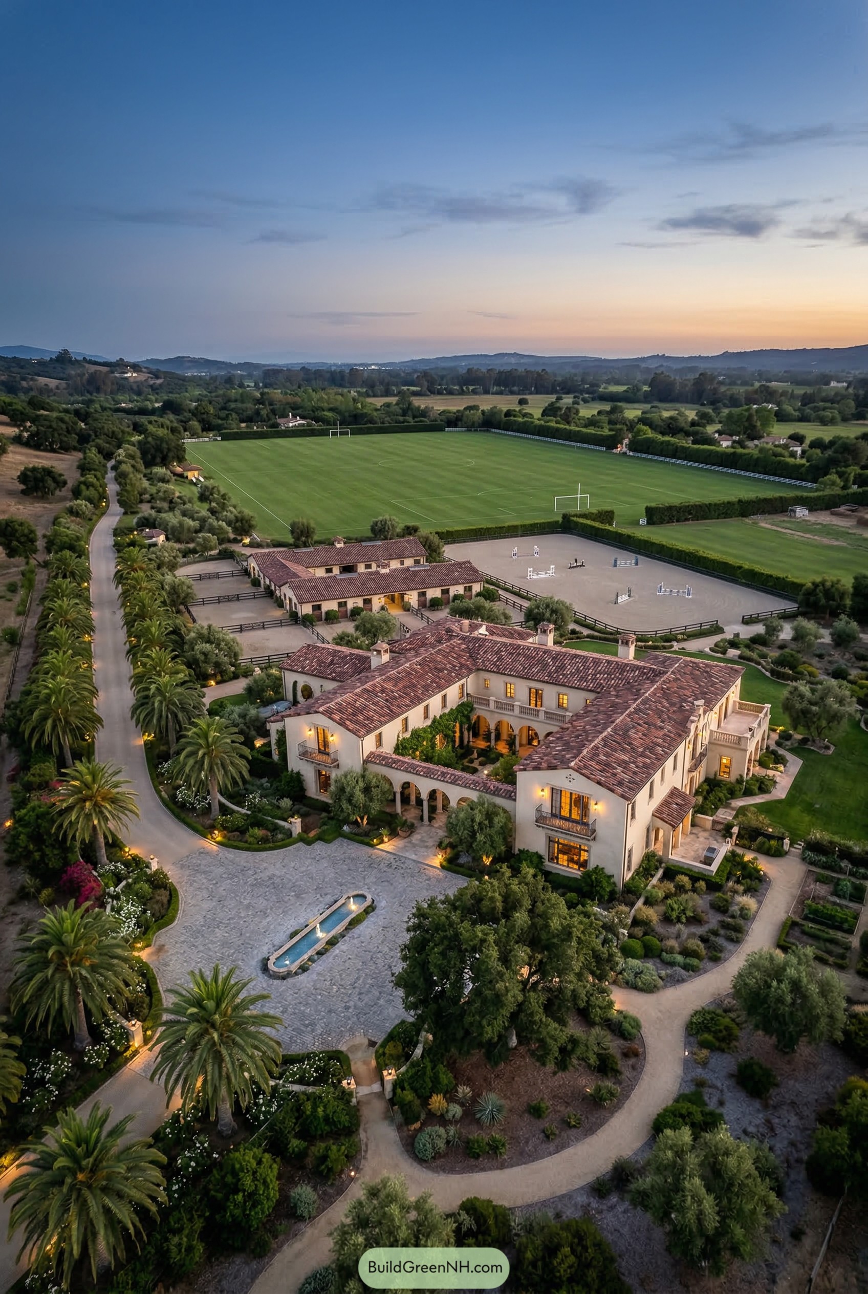 Mediterranean hacienda with courtyard and riding arena