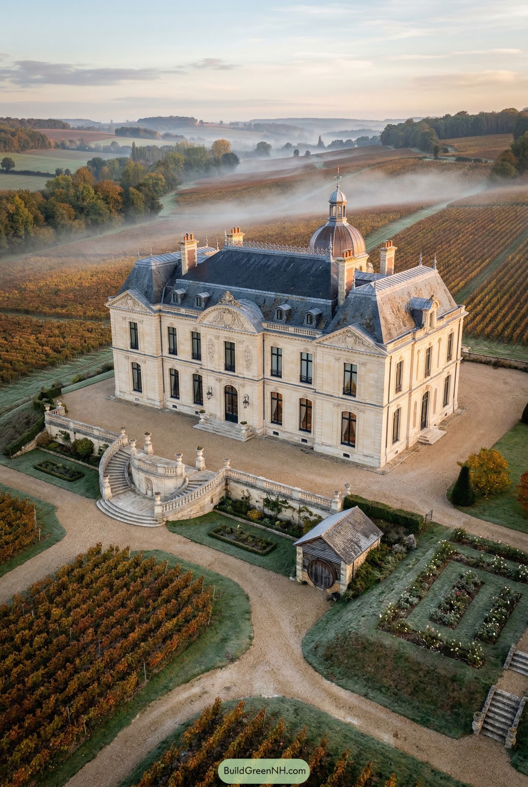 Stone French estate with dome amid vineyards