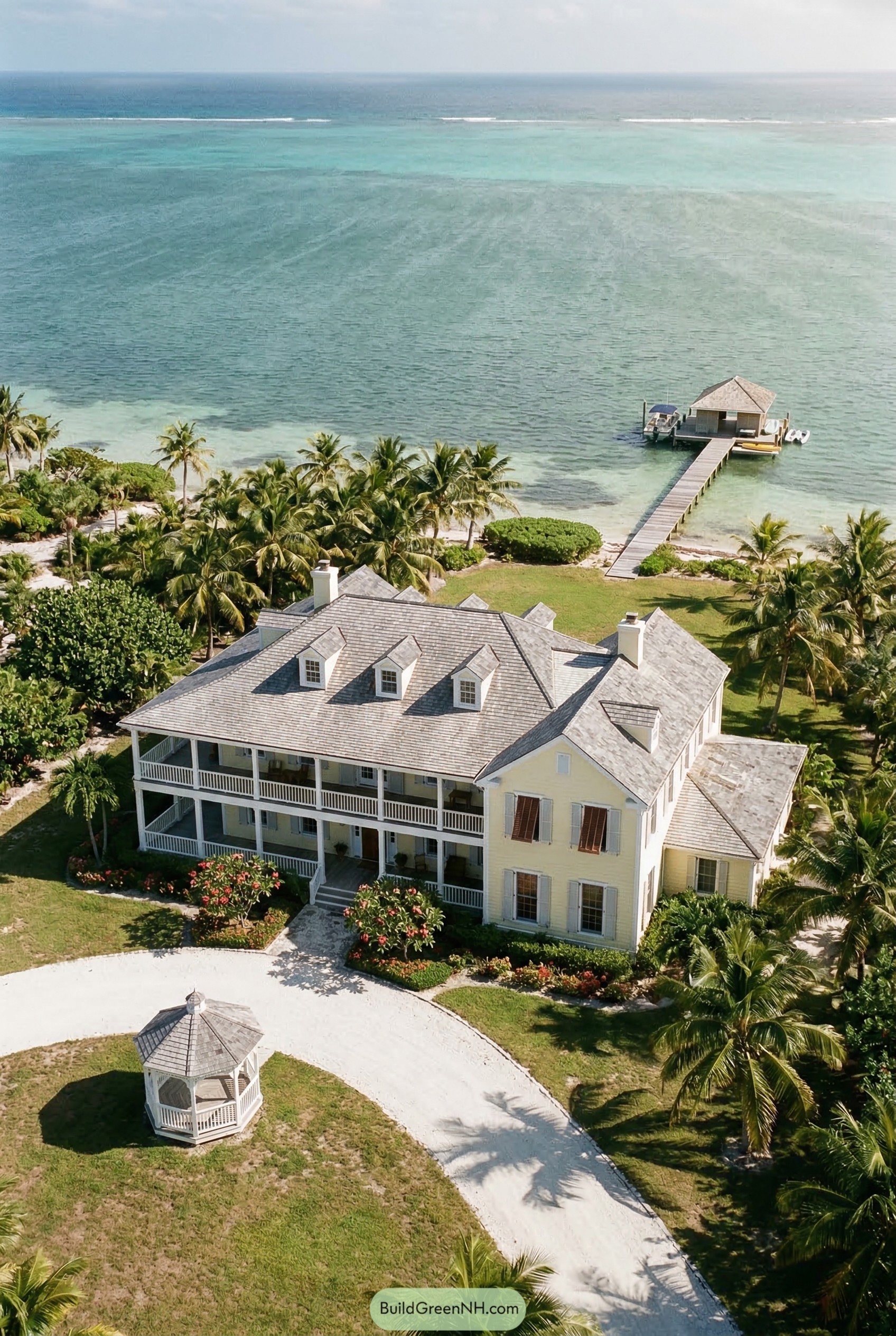 Island estate with double porches and private dock