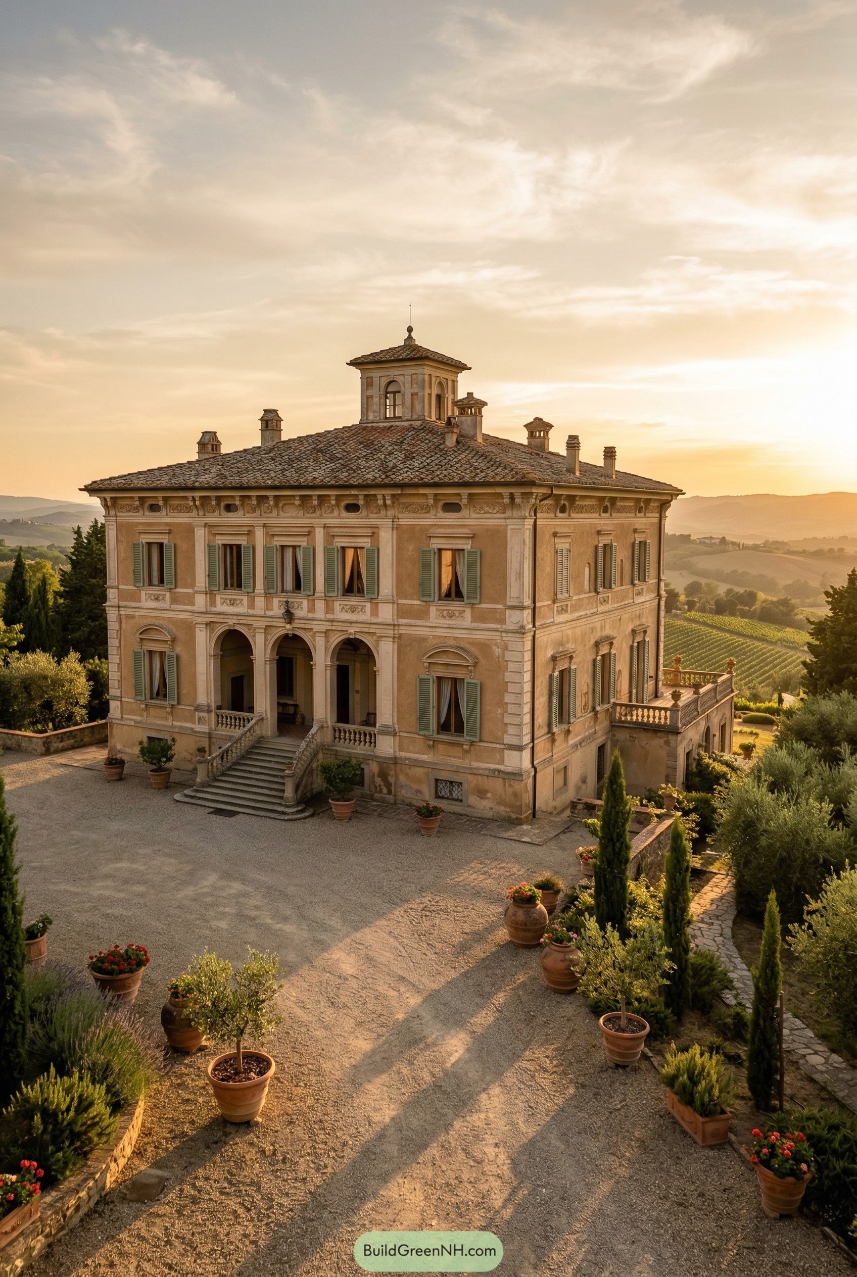Ornate Tuscan villa with cupola