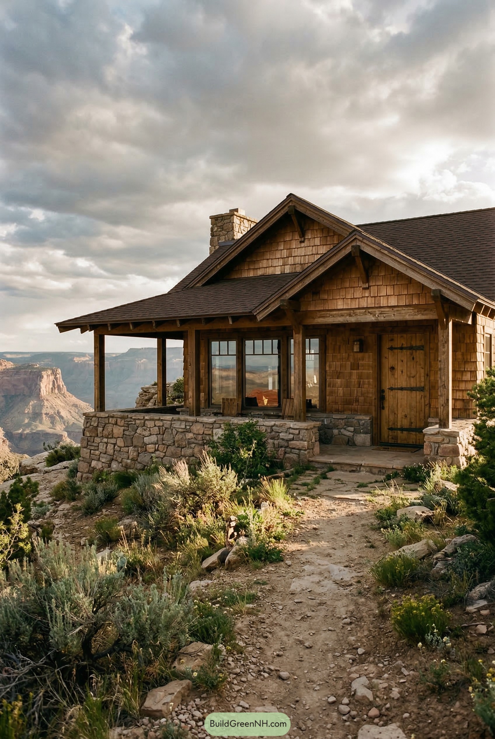 Rustic craftsman cottage on a canyon rim