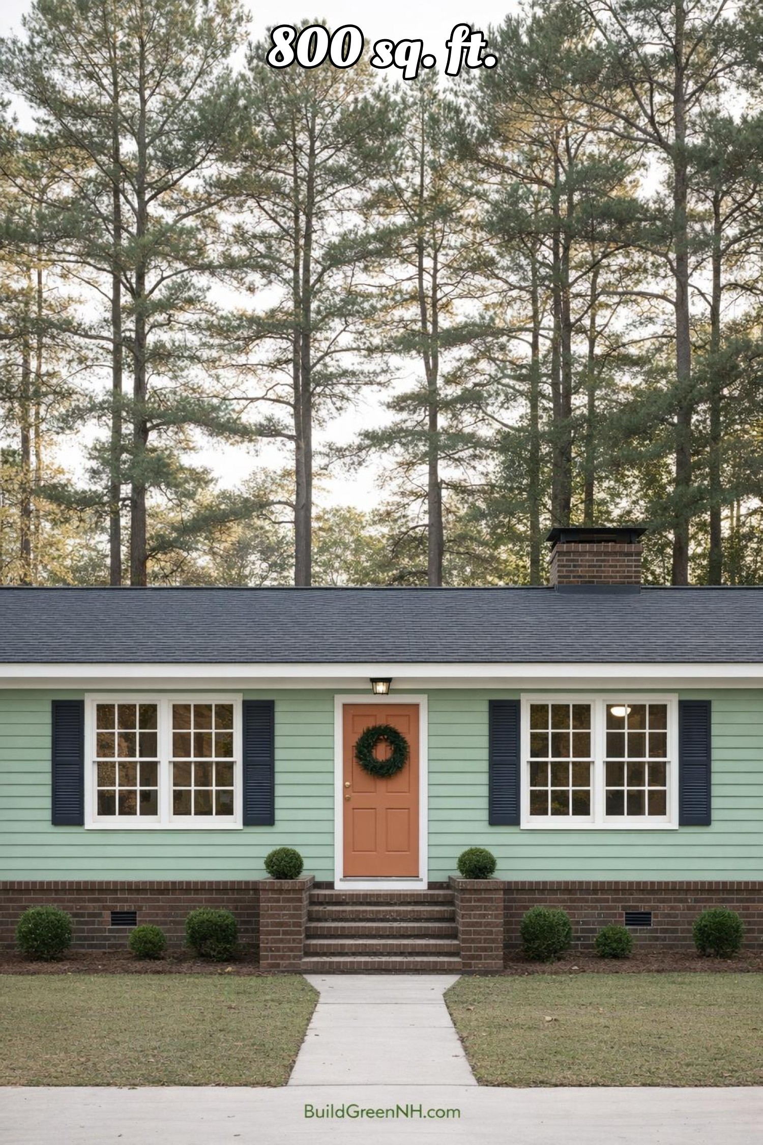 house siding mint green color with brown brick