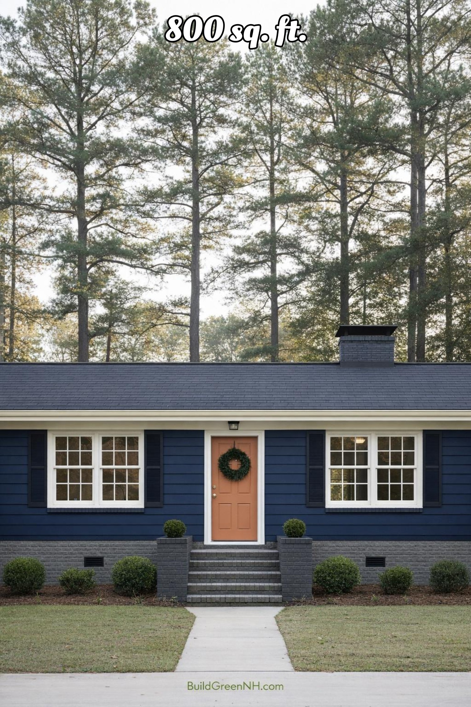 house siding deep blue color with grey brick