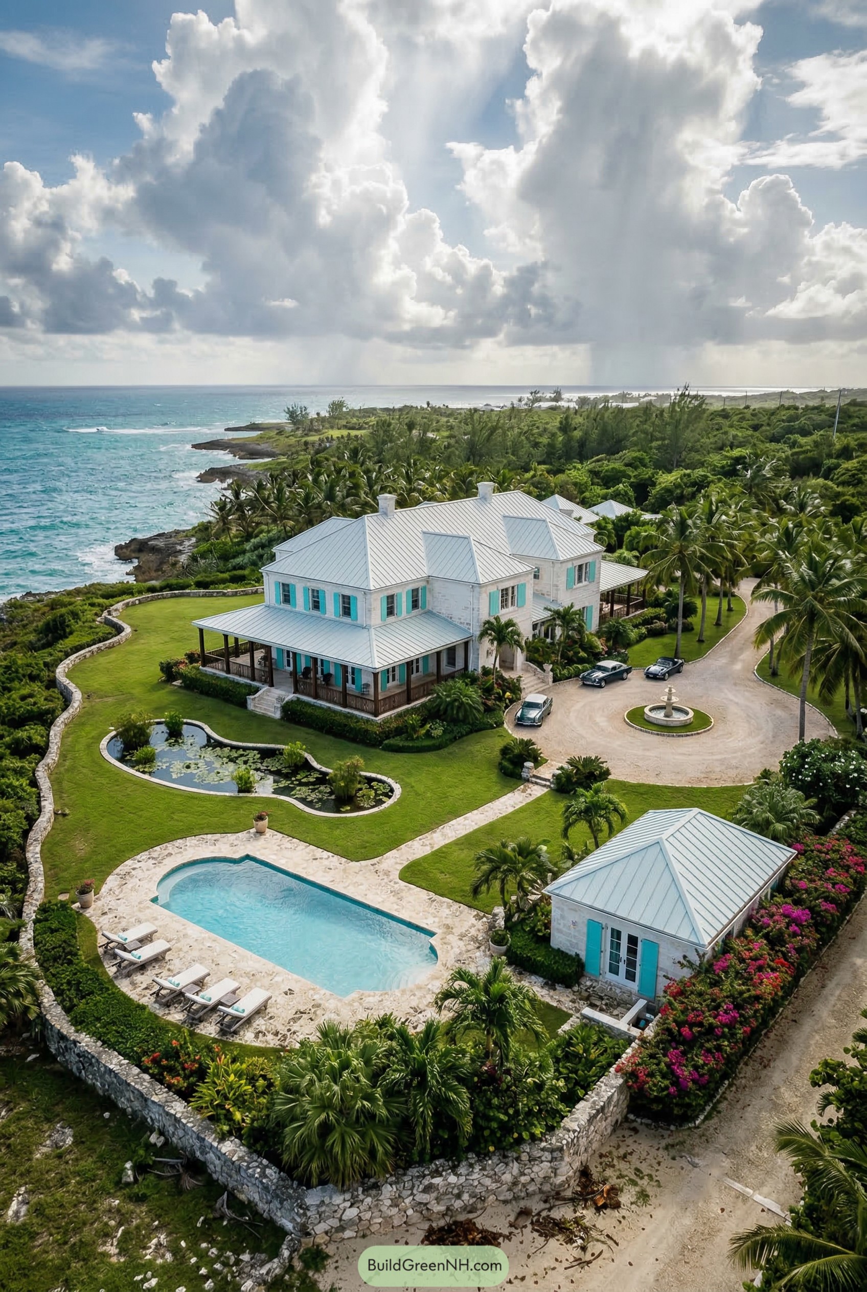 Oceanfront tropical mansion with pool and wraparound porch