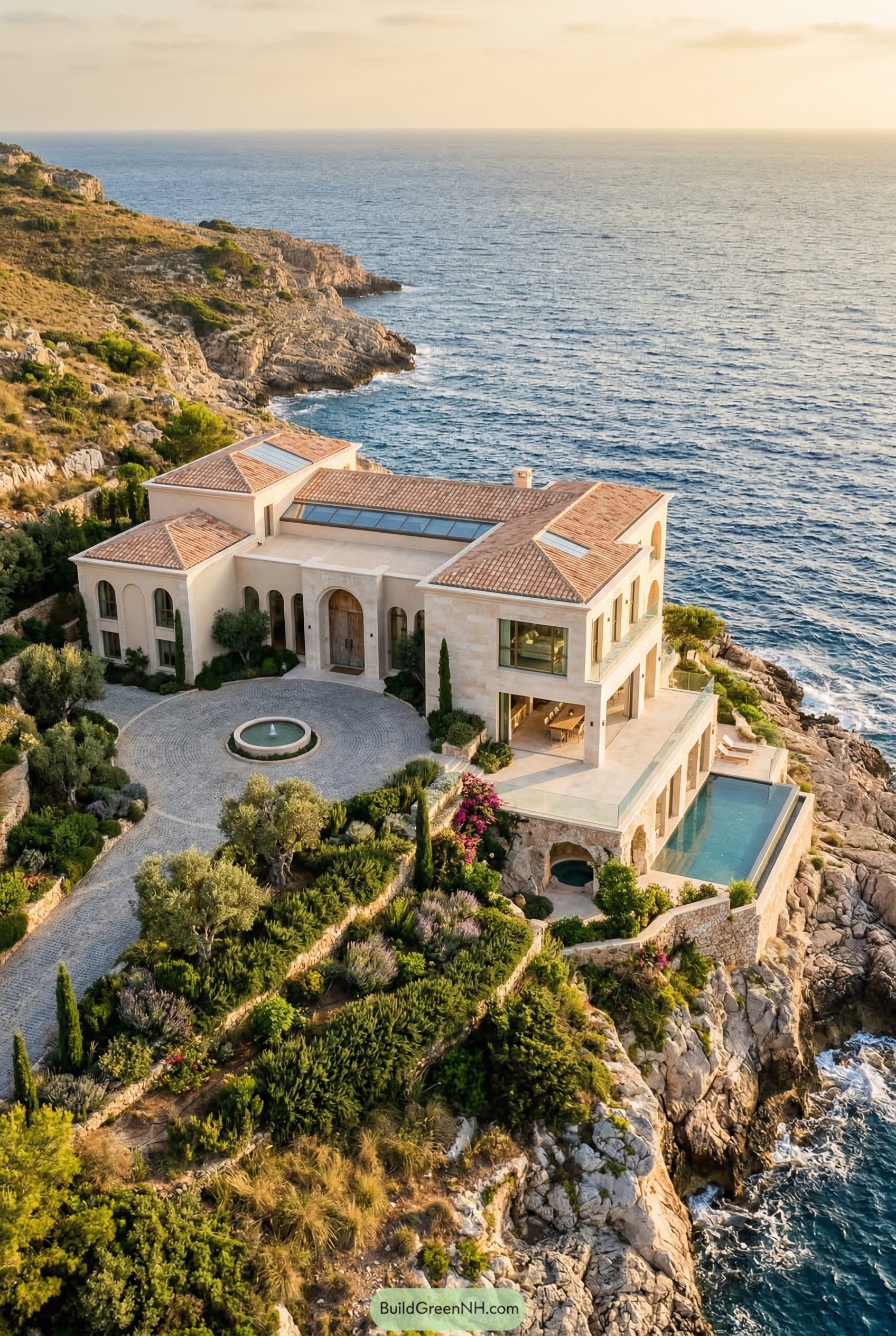 Cliffside Mediterranean mansion with infinity pool above the sea