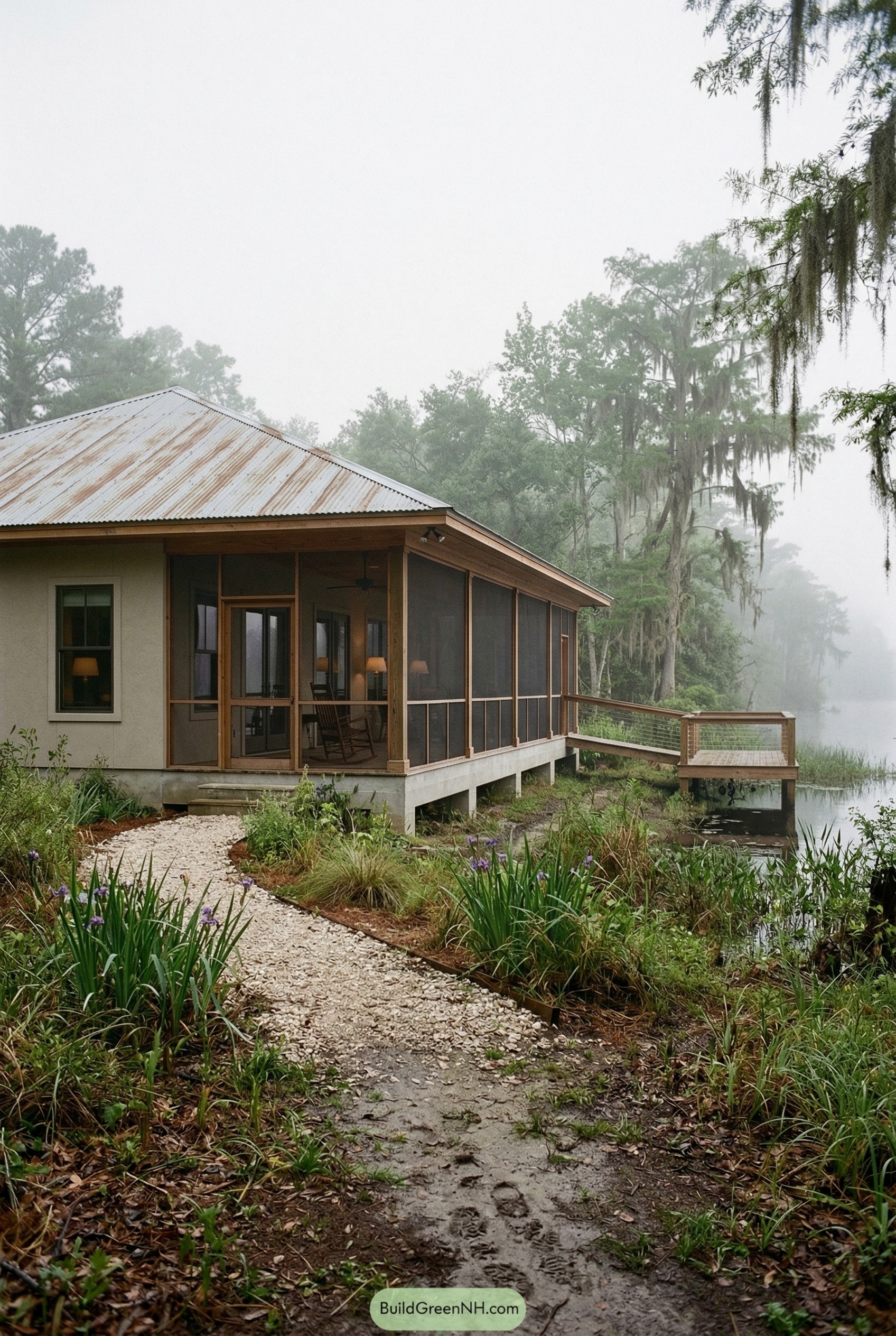 Waterside ranch with screened porch and small dock