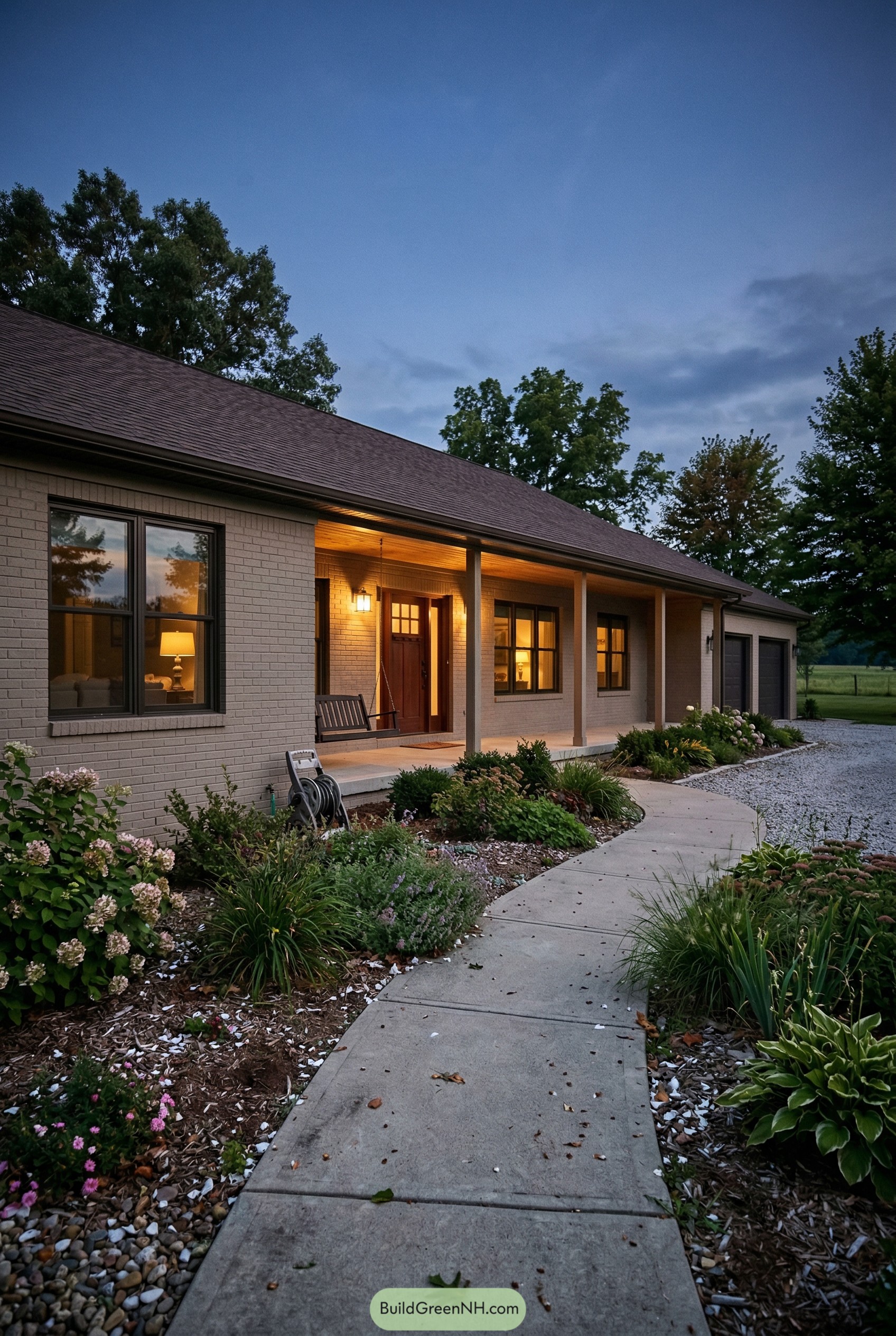 Single story brick ranch with covered porch