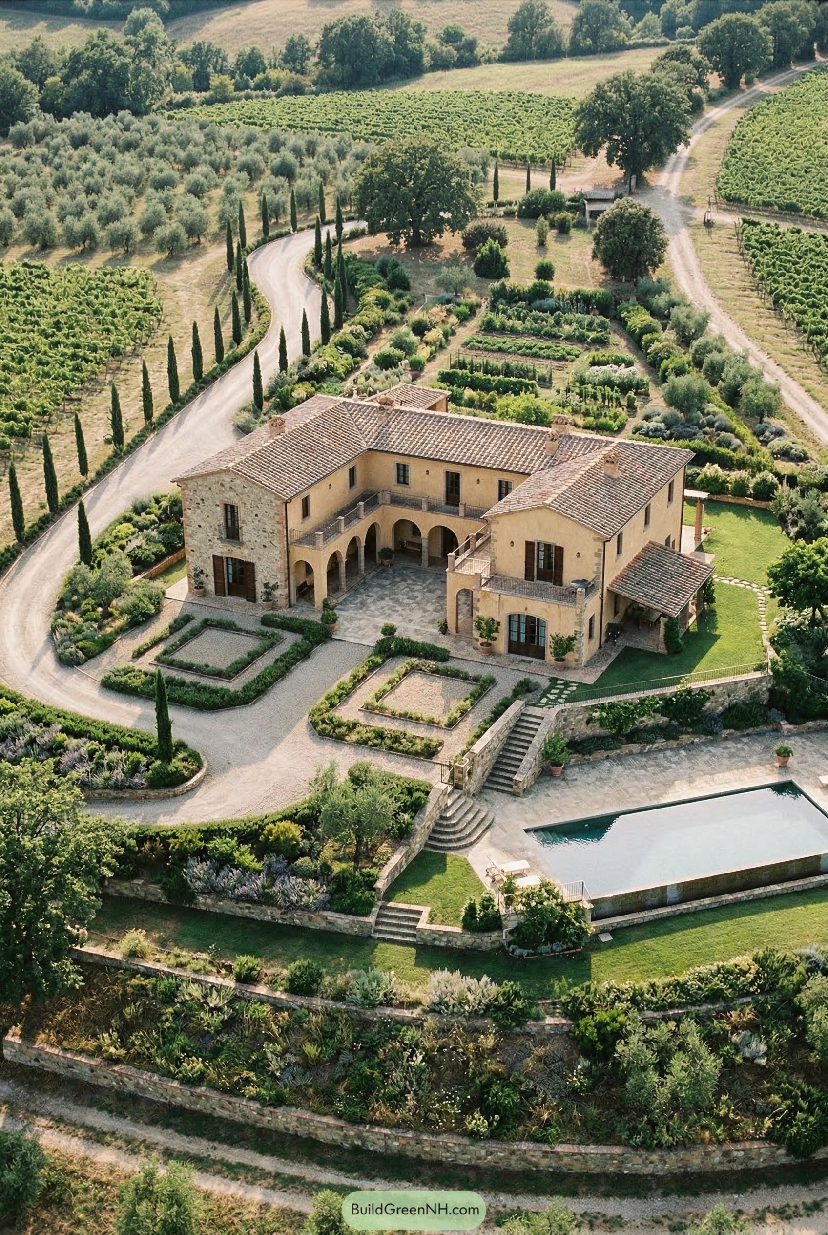 Tuscan farm mansion with pool and formal gardens