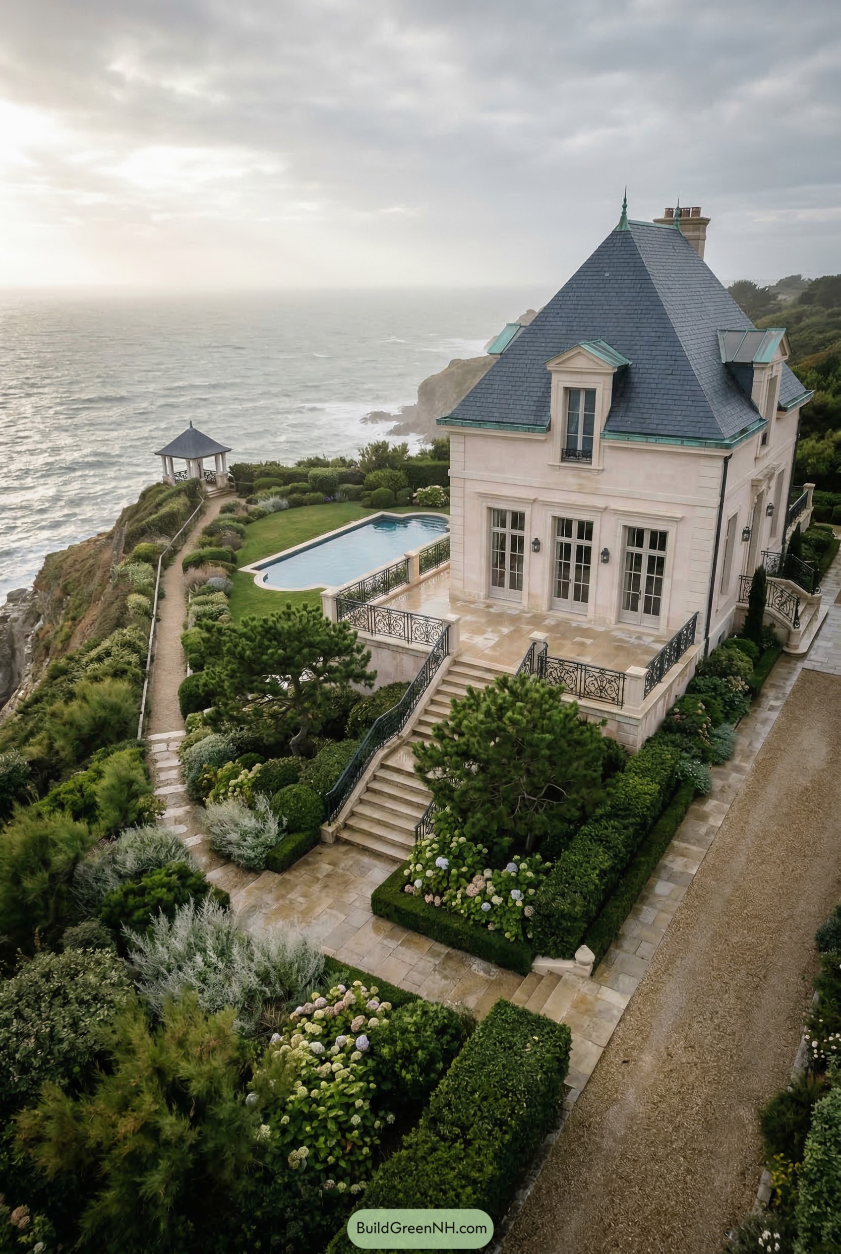 French seaside mansion with pool and gazebo