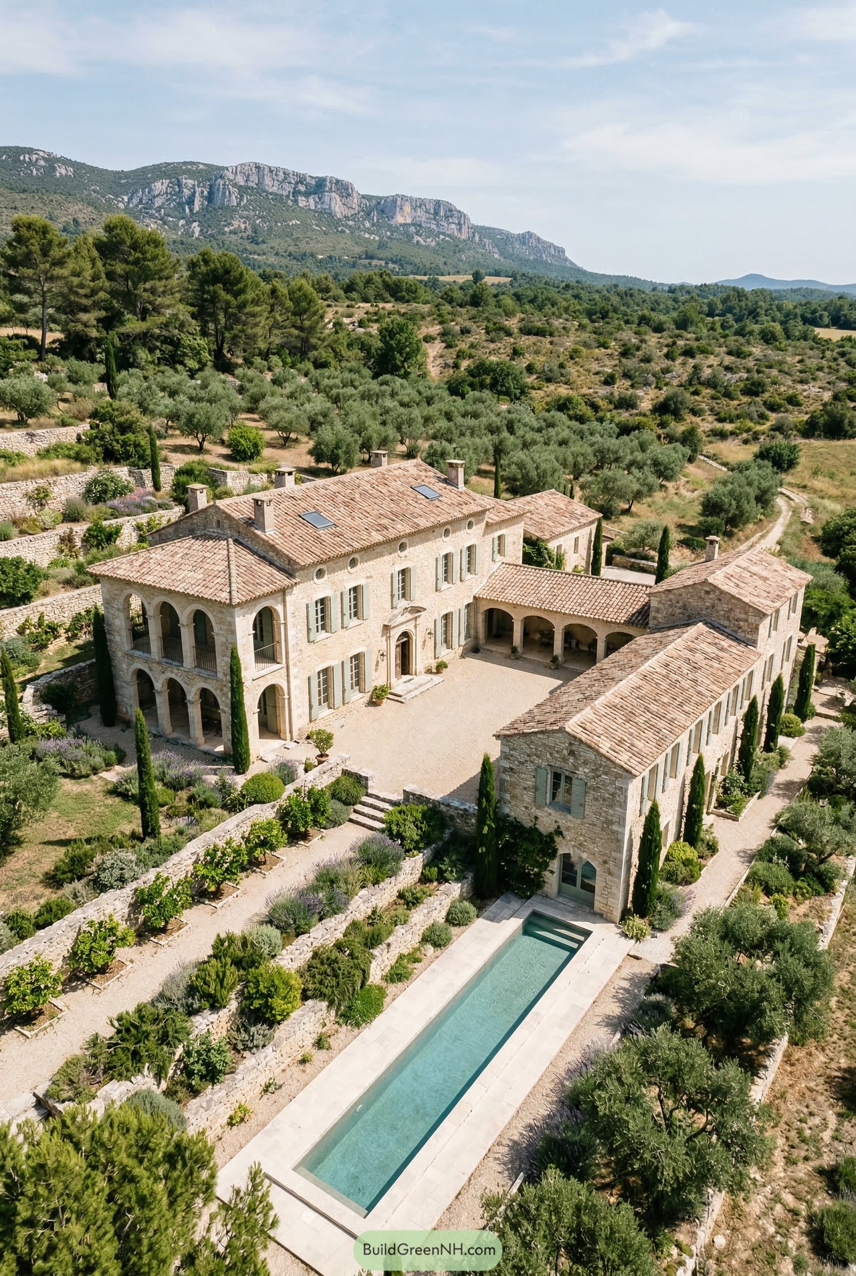 Stone bastide with courtyard and lap pool