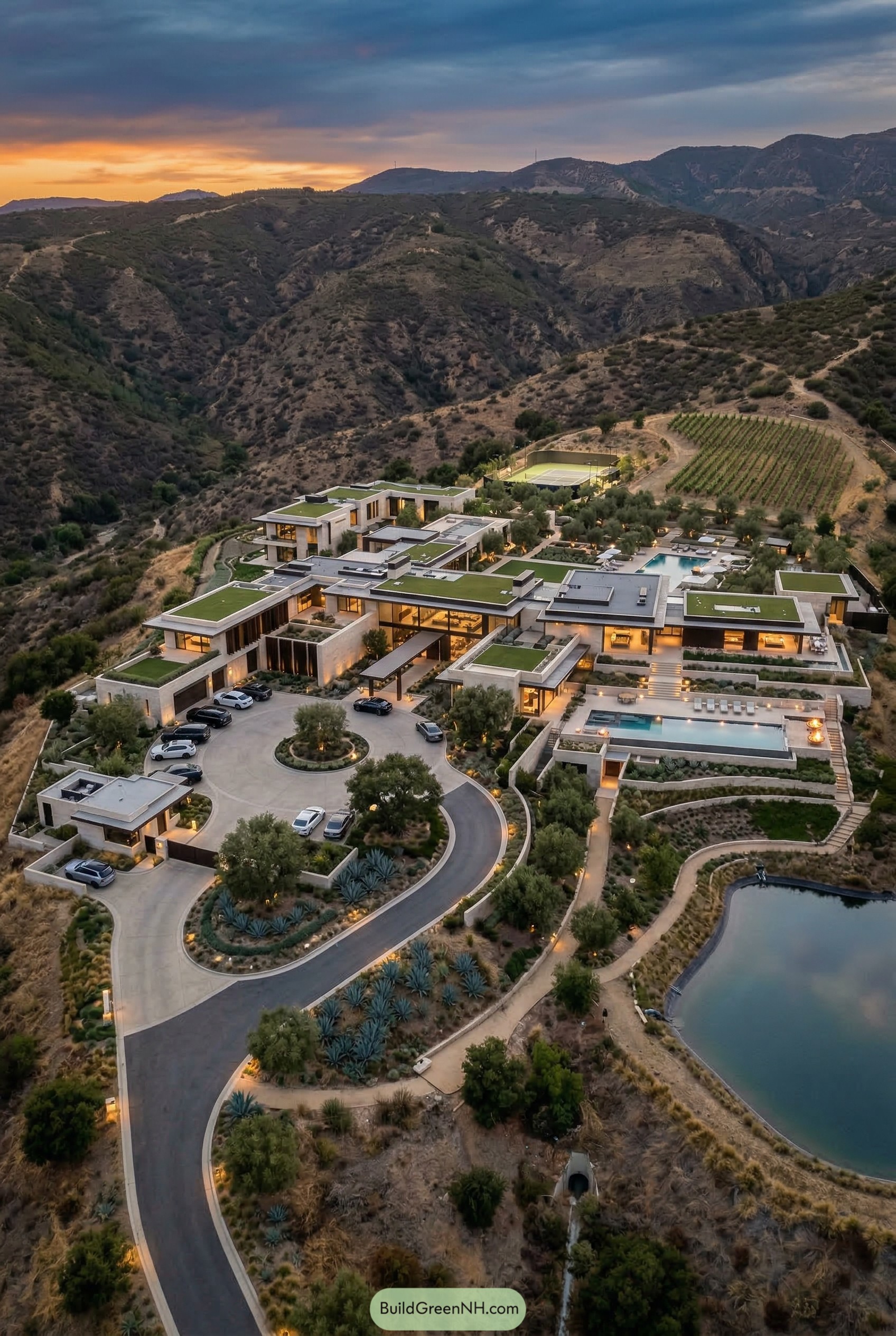 Terraced modern estate with pools vineyard and tennis court