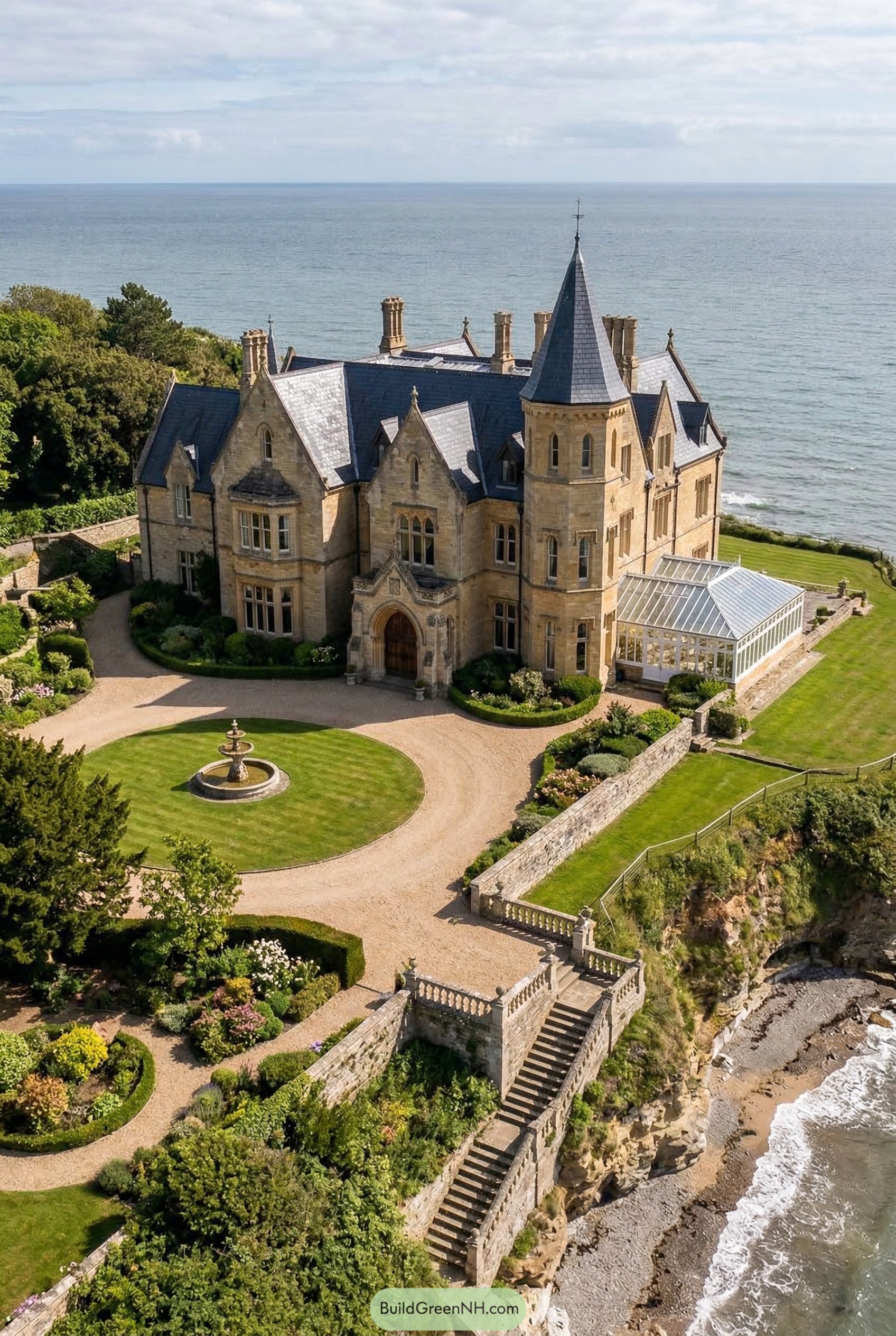 Stone Gothic manor on a seaside cliff