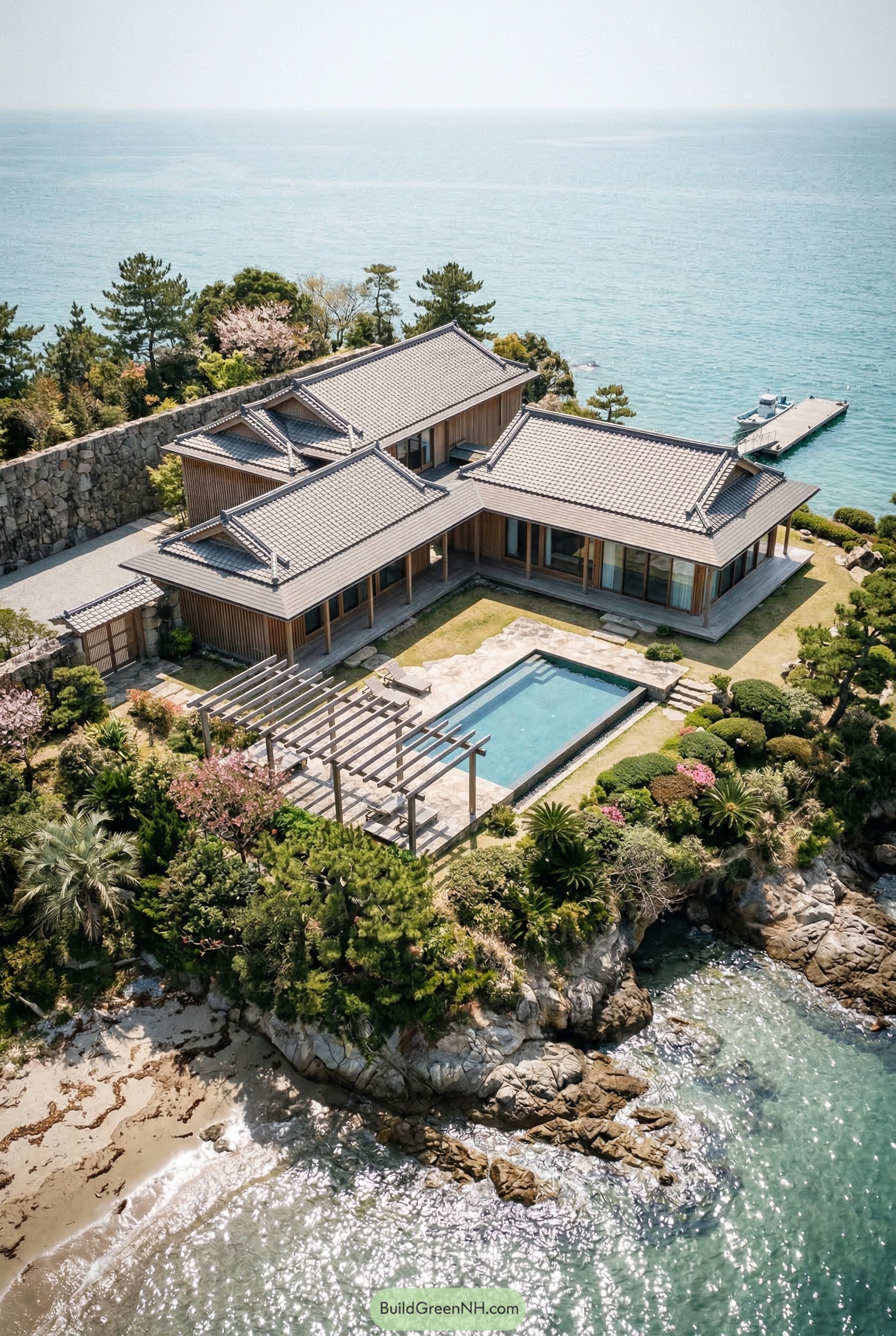 Traditional Japanese seaside villa with pool